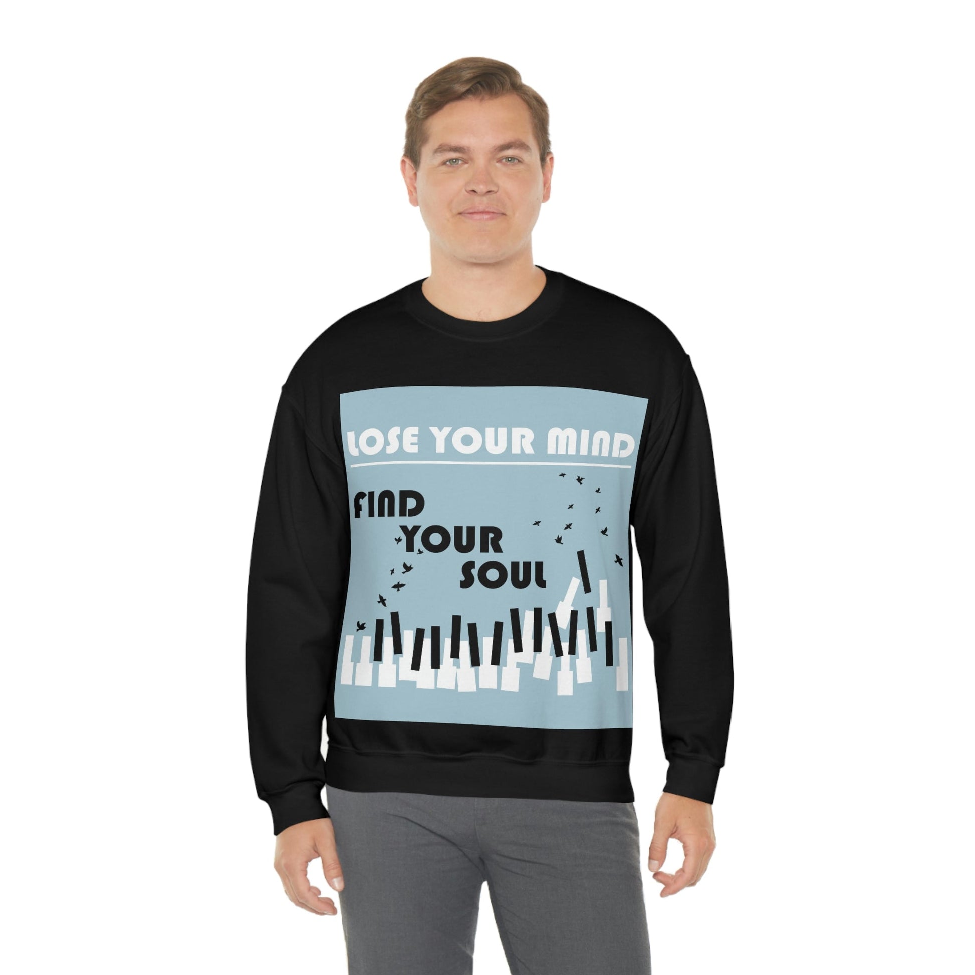 Lose Your Mind Find your Soul Flying birds Piano Keys Music Art Unisex Heavy Blend™ Crewneck Sweatshirt Ichaku [Perfect Gifts Selection]