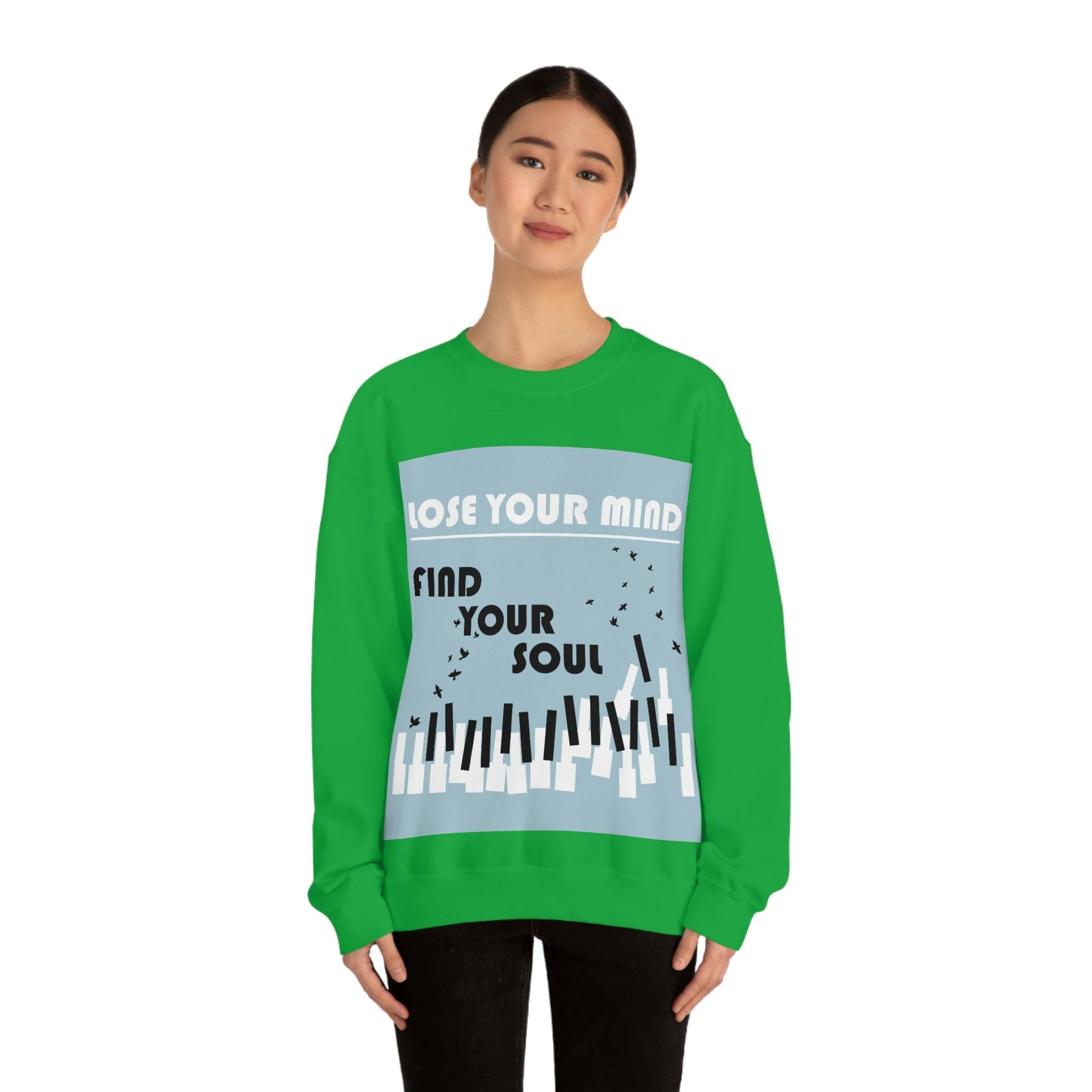 Lose Your Mind Find your Soul Flying birds Piano Keys Music Art Unisex Heavy Blend™ Crewneck Sweatshirt Ichaku [Perfect Gifts Selection]