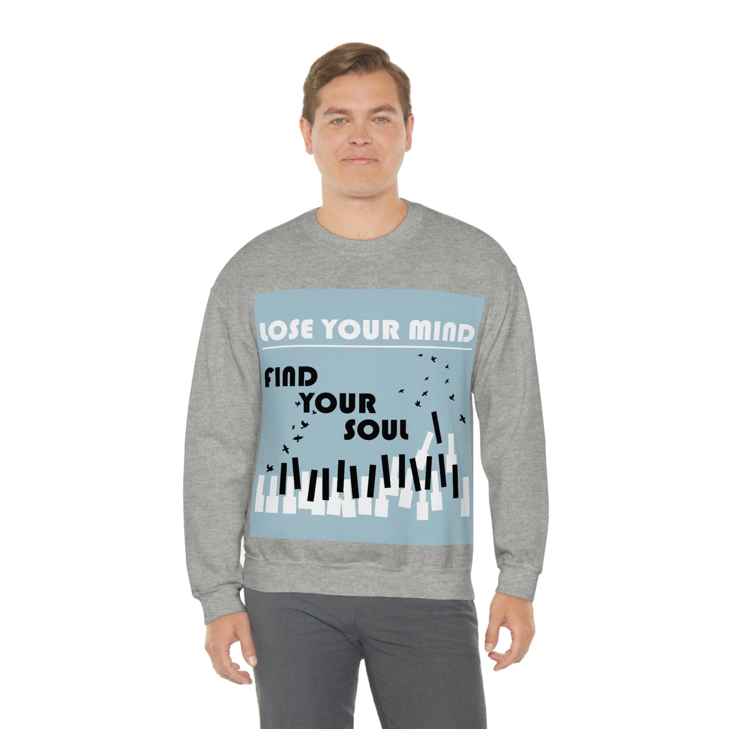 Lose Your Mind Find your Soul Flying birds Piano Keys Music Art Unisex Heavy Blend™ Crewneck Sweatshirt Ichaku [Perfect Gifts Selection]