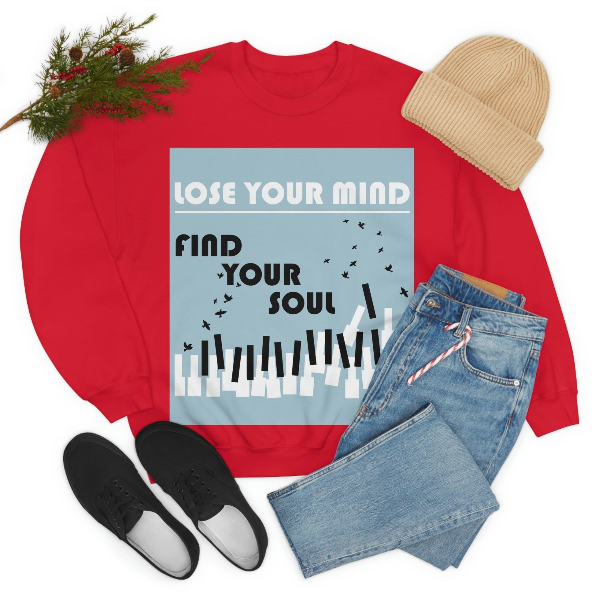 Lose Your Mind Find your Soul Flying birds Piano Keys Music Art Unisex Heavy Blend™ Crewneck Sweatshirt Ichaku [Perfect Gifts Selection]