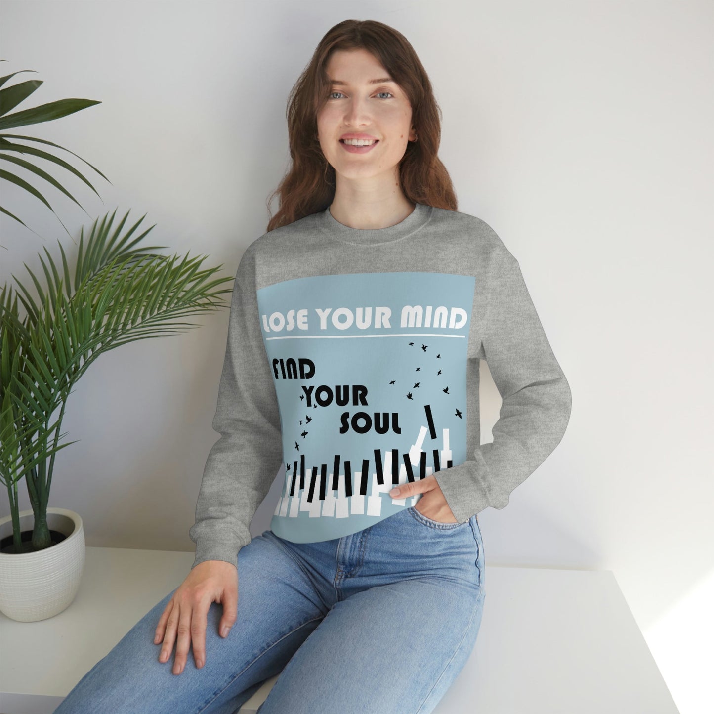 Lose Your Mind Find your Soul Flying birds Piano Keys Music Art Unisex Heavy Blend™ Crewneck Sweatshirt Ichaku [Perfect Gifts Selection]