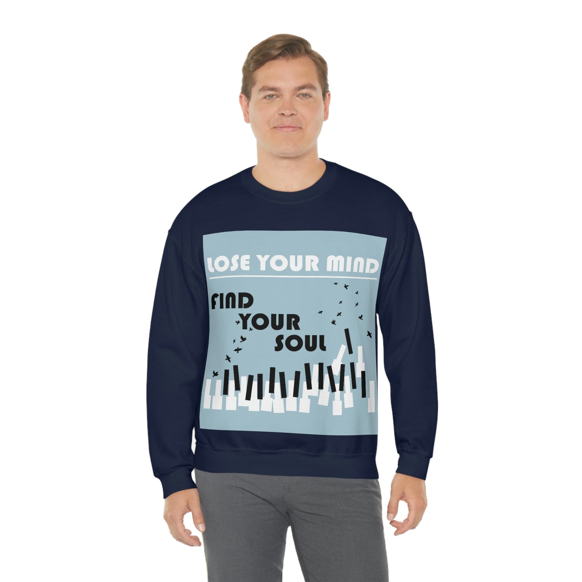 Lose Your Mind Find your Soul Flying birds Piano Keys Music Art Unisex Heavy Blend™ Crewneck Sweatshirt Ichaku [Perfect Gifts Selection]