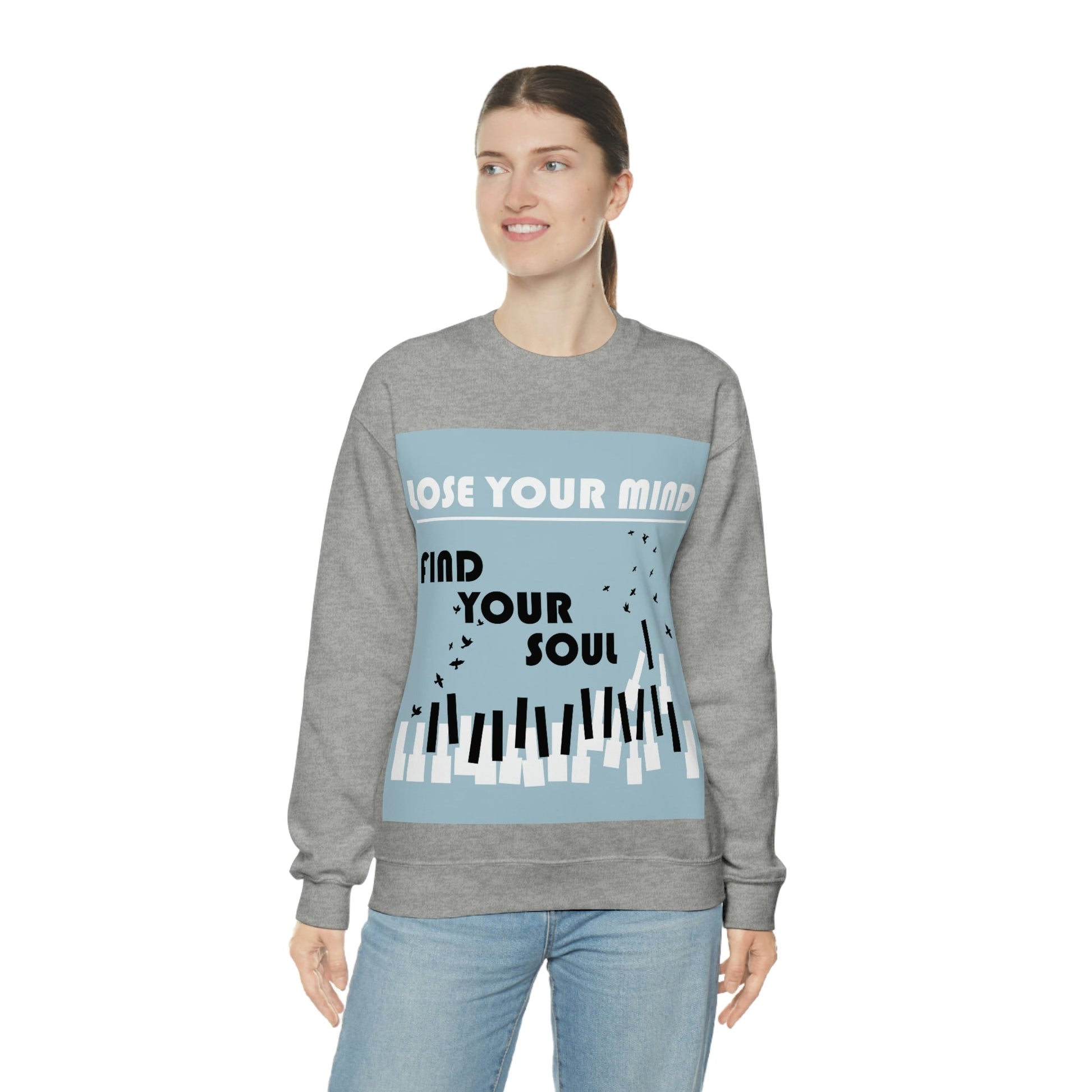 Lose Your Mind Find your Soul Flying birds Piano Keys Music Art Unisex Heavy Blend™ Crewneck Sweatshirt Ichaku [Perfect Gifts Selection]