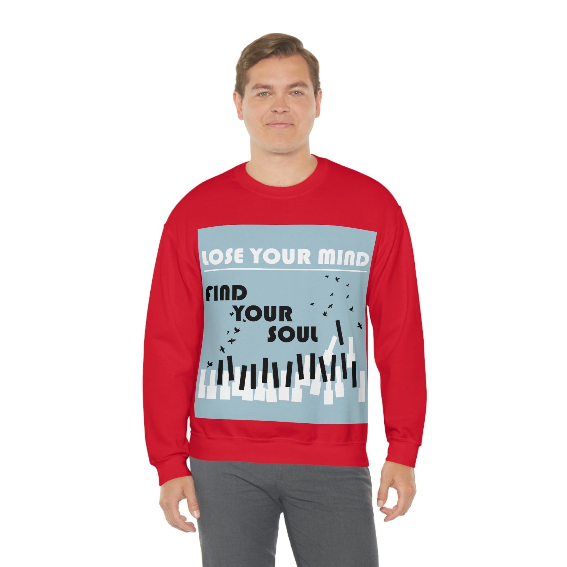 Lose Your Mind Find your Soul Flying birds Piano Keys Music Art Unisex Heavy Blend™ Crewneck Sweatshirt Ichaku [Perfect Gifts Selection]