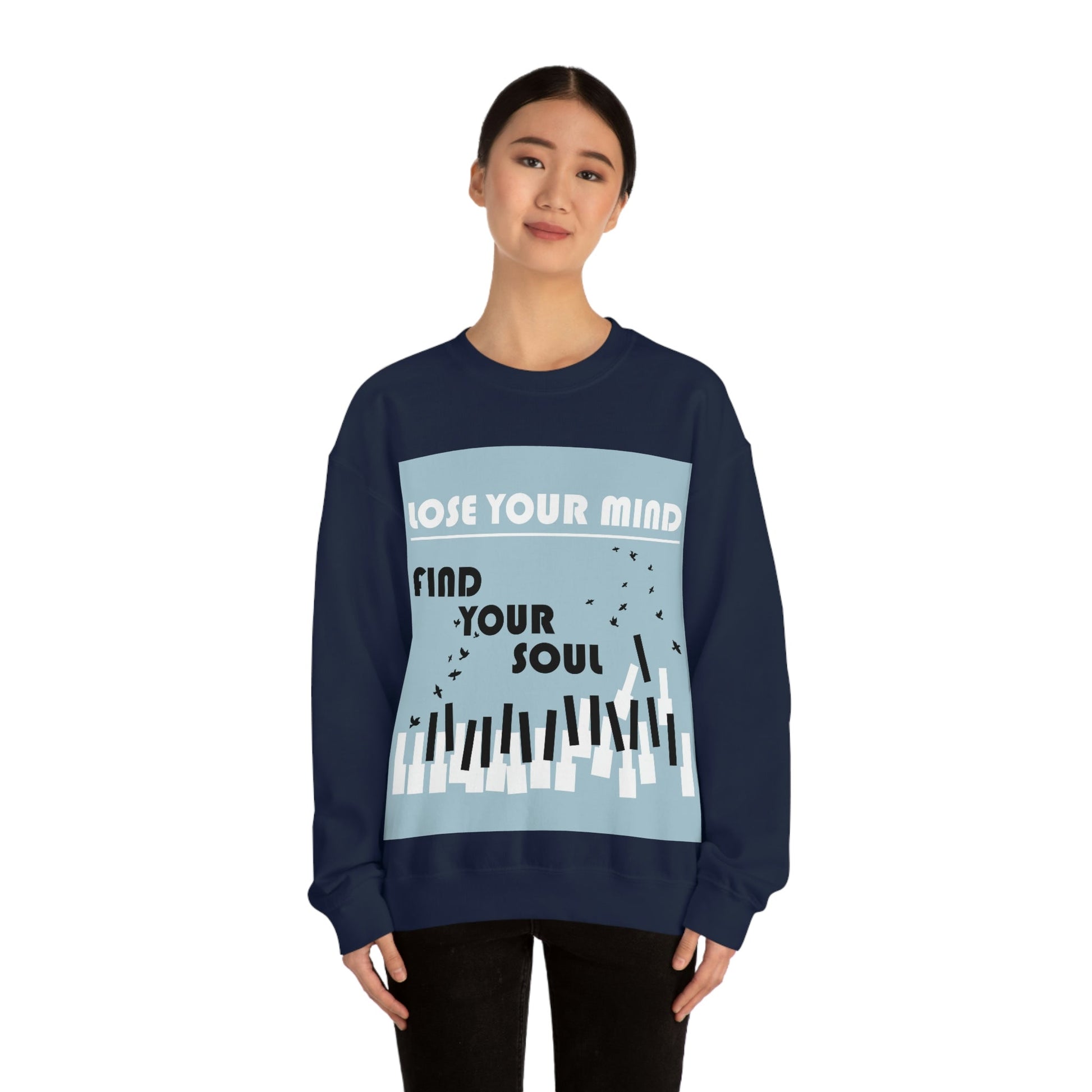 Lose Your Mind Find your Soul Flying birds Piano Keys Music Art Unisex Heavy Blend™ Crewneck Sweatshirt Ichaku [Perfect Gifts Selection]