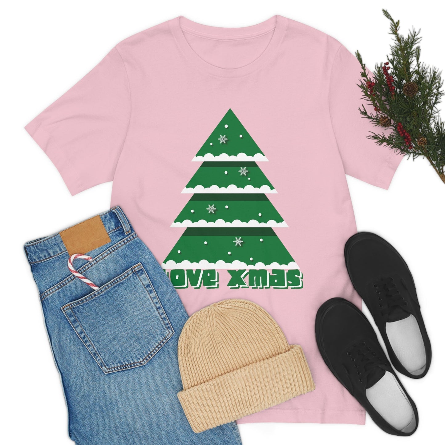 Love Christmas Happy Holidays Minimal Art Unisex Jersey Short Sleeve T-Shirt Ichaku [Perfect Gifts Selection]