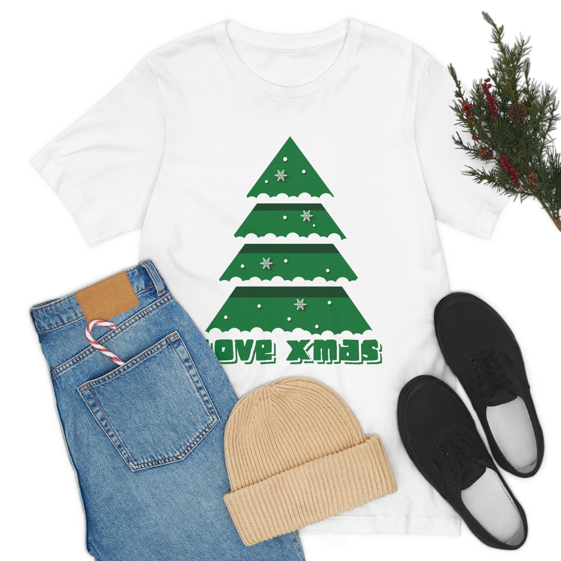 Love Christmas Happy Holidays Minimal Art Unisex Jersey Short Sleeve T-Shirt Ichaku [Perfect Gifts Selection]