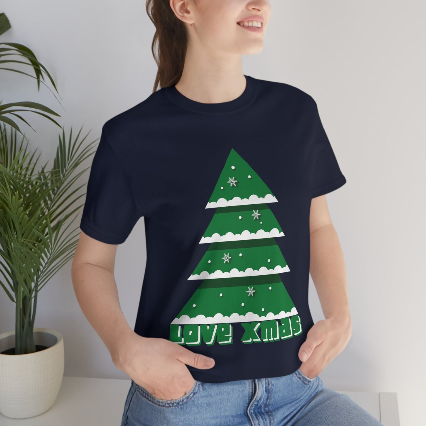 Love Christmas Happy Holidays Minimal Art Unisex Jersey Short Sleeve T-Shirt Ichaku [Perfect Gifts Selection]