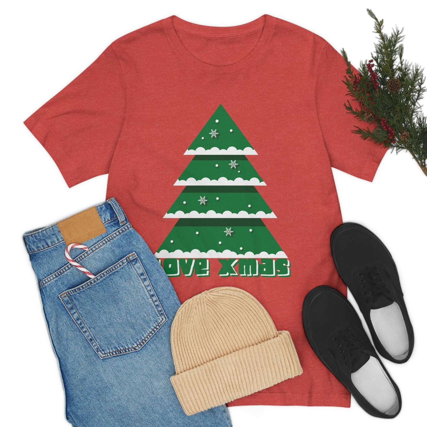 Love Christmas Happy Holidays Minimal Art Unisex Jersey Short Sleeve T-Shirt Ichaku [Perfect Gifts Selection]