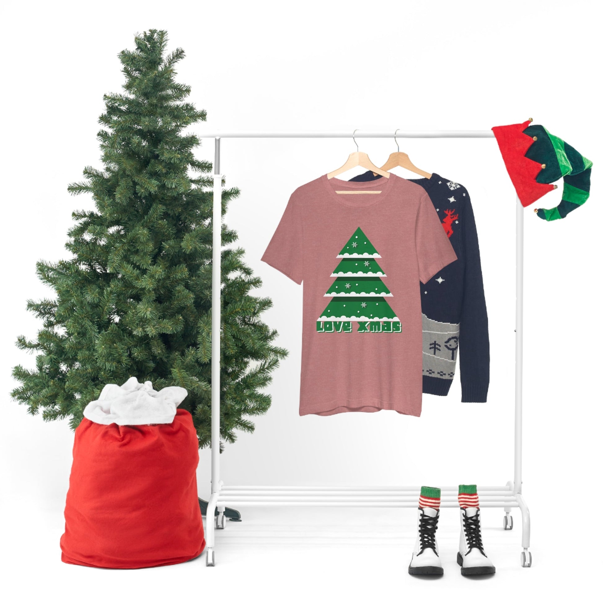 Love Christmas Happy Holidays Minimal Art Unisex Jersey Short Sleeve T-Shirt Ichaku [Perfect Gifts Selection]