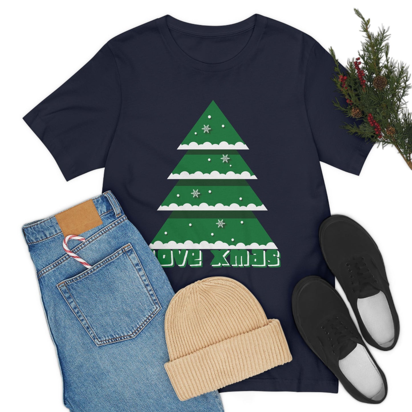 Love Christmas Happy Holidays Minimal Art Unisex Jersey Short Sleeve T-Shirt Ichaku [Perfect Gifts Selection]