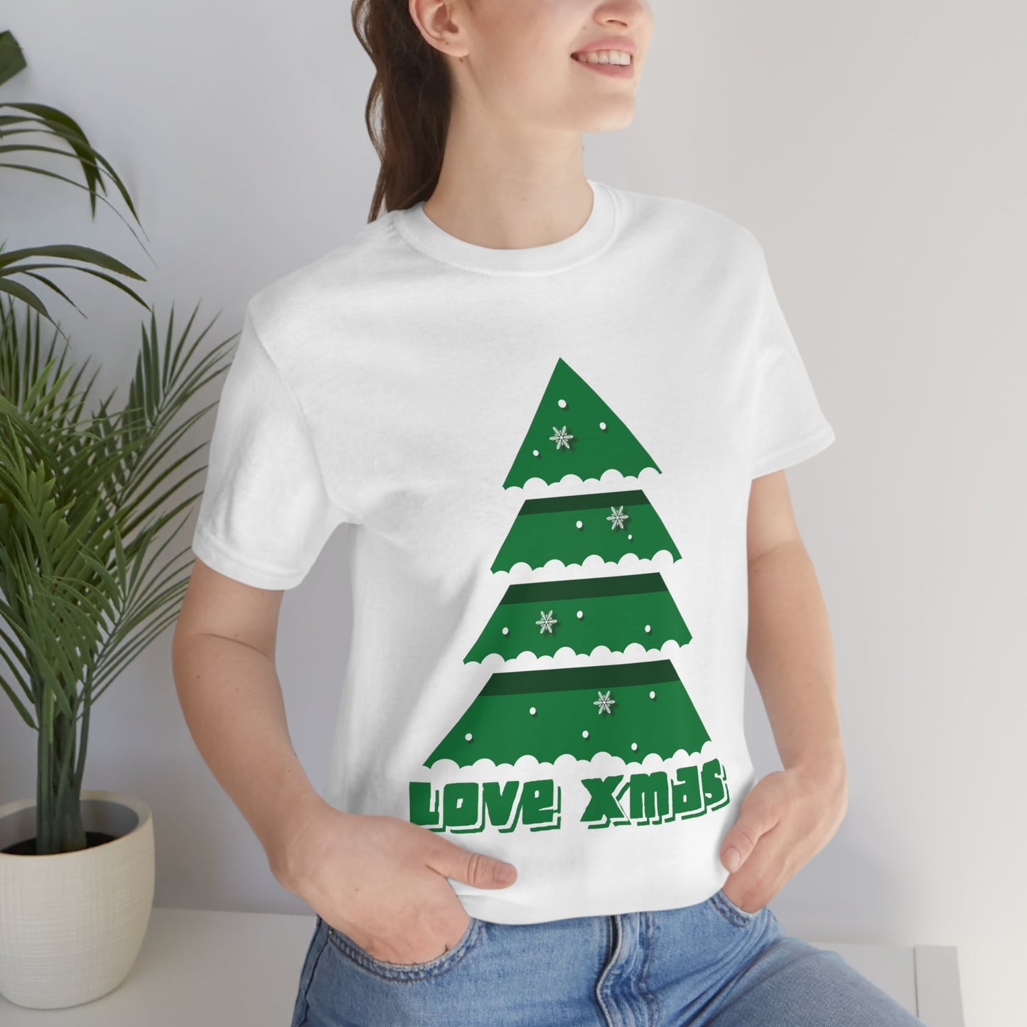 Love Christmas Happy Holidays Minimal Art Unisex Jersey Short Sleeve T-Shirt Ichaku [Perfect Gifts Selection]