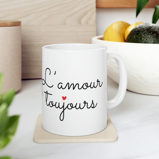 Love Forever L'Amour Toujours Love Typography Valentines Idea Ceramic Mug 11oz Ichaku [Perfect Gifts Selection]