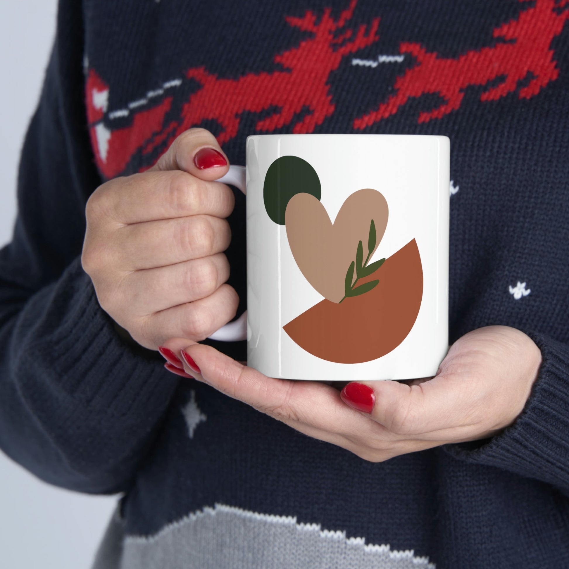 Love Leaf Beige Aesthetic Minimal Art Ceramic Mug 11oz Ichaku [Perfect Gifts Selection]