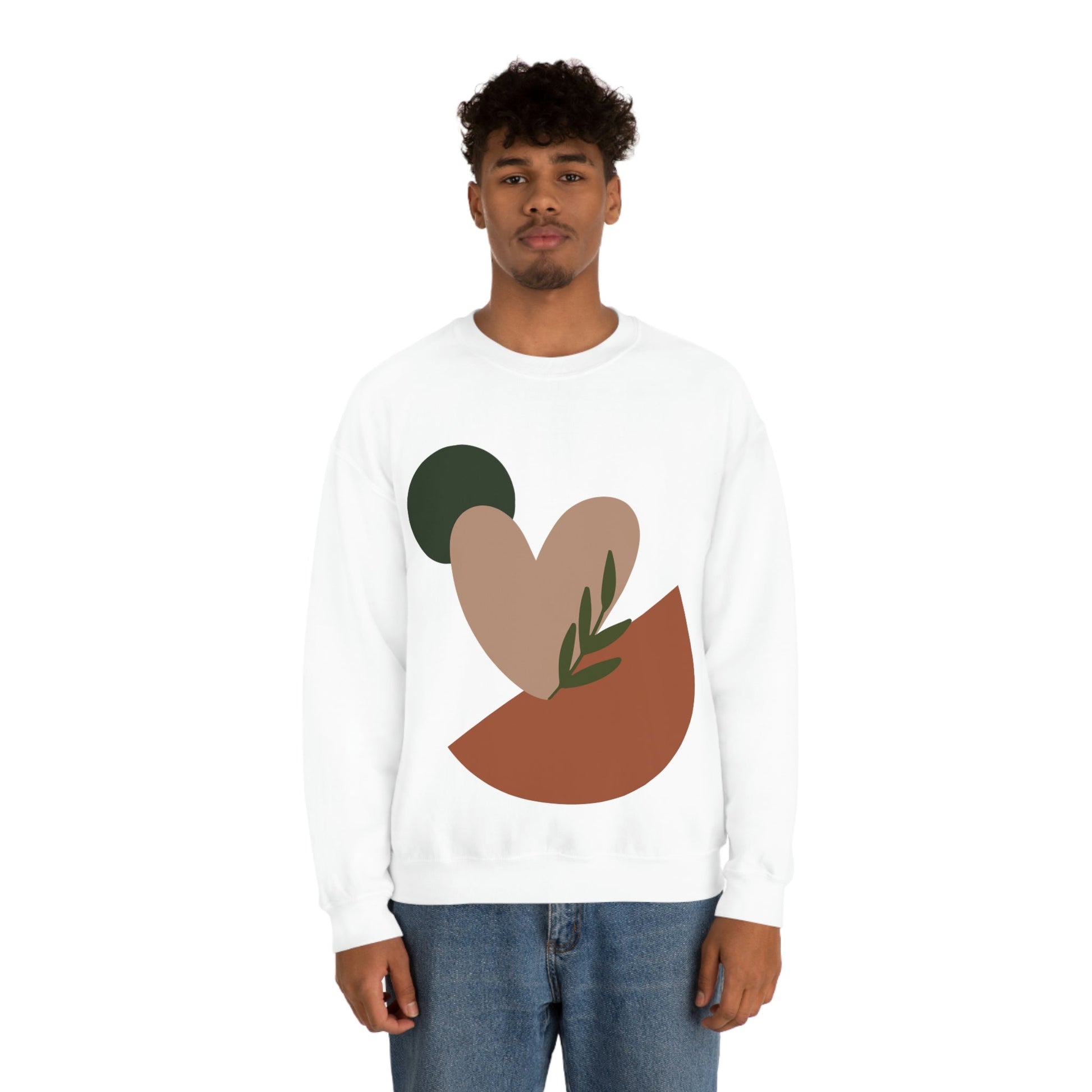 Love Leaf Beige Aesthetic Minimal Art Unisex Heavy Blend™ Crewneck Sweatshirt Ichaku [Perfect Gifts Selection]