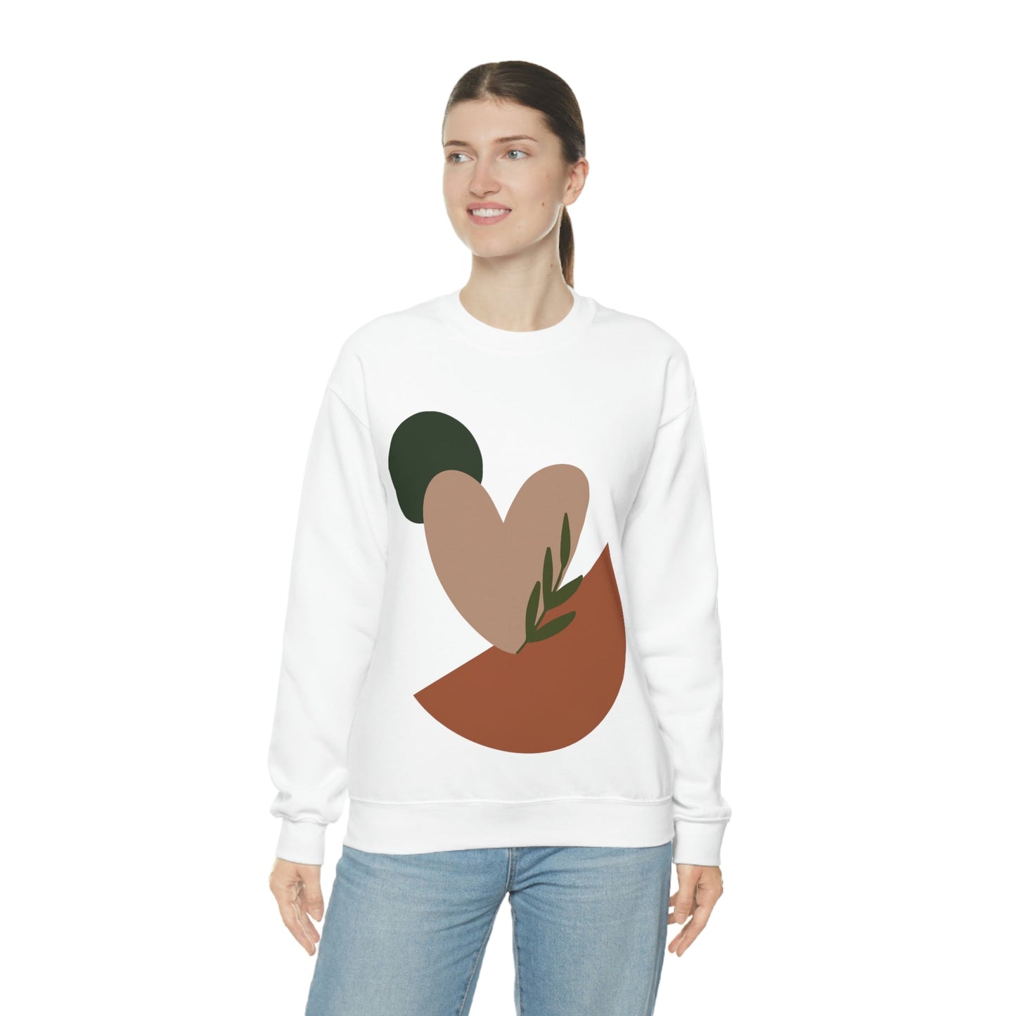 Love Leaf Beige Aesthetic Minimal Art Unisex Heavy Blend™ Crewneck Sweatshirt Ichaku [Perfect Gifts Selection]