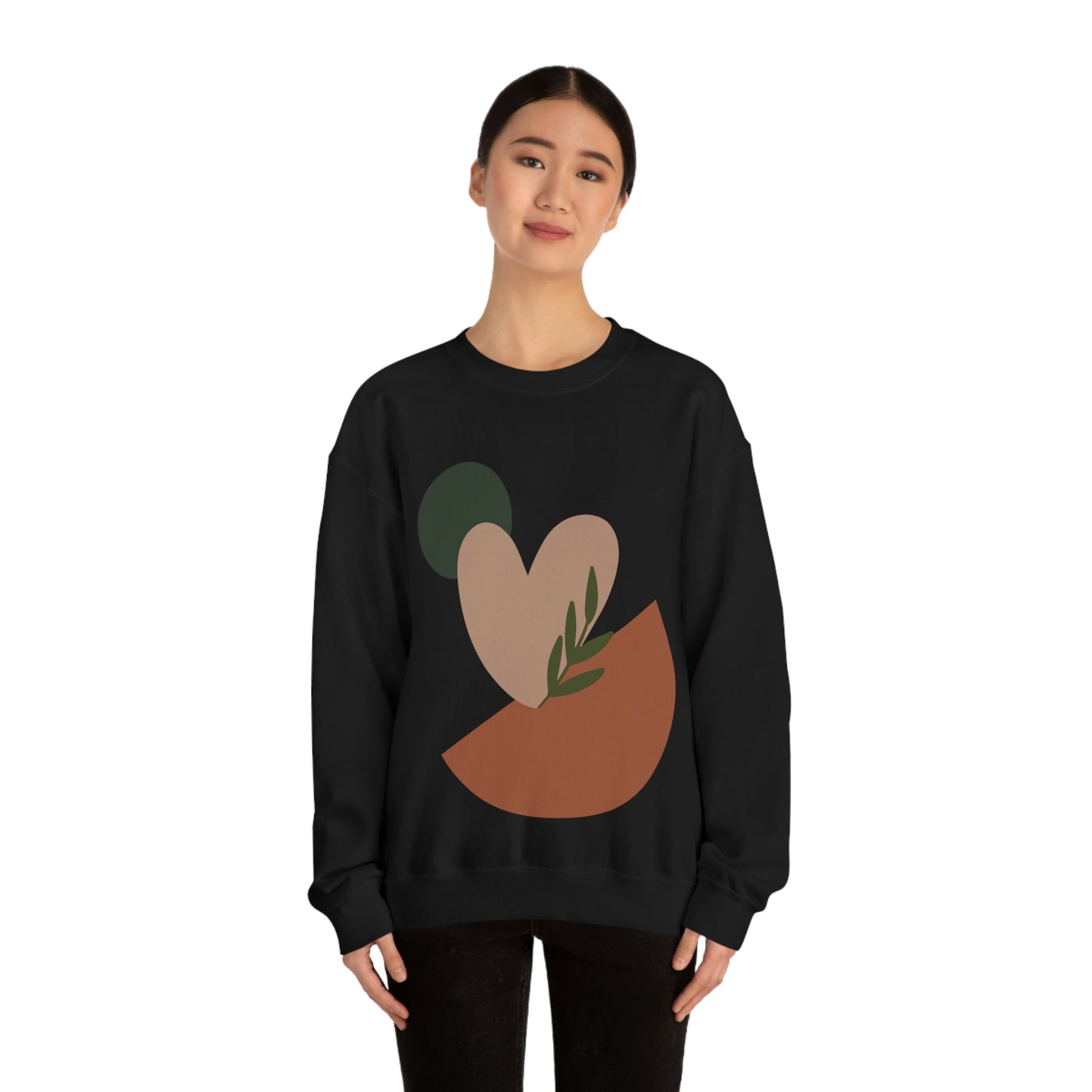 Love Leaf Beige Aesthetic Minimal Art Unisex Heavy Blend™ Crewneck Sweatshirt Ichaku [Perfect Gifts Selection]