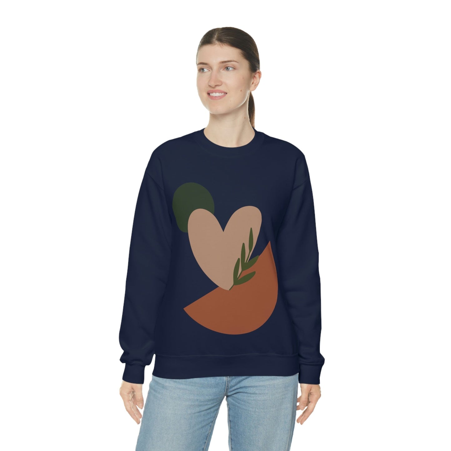 Love Leaf Beige Aesthetic Minimal Art Unisex Heavy Blend™ Crewneck Sweatshirt Ichaku [Perfect Gifts Selection]