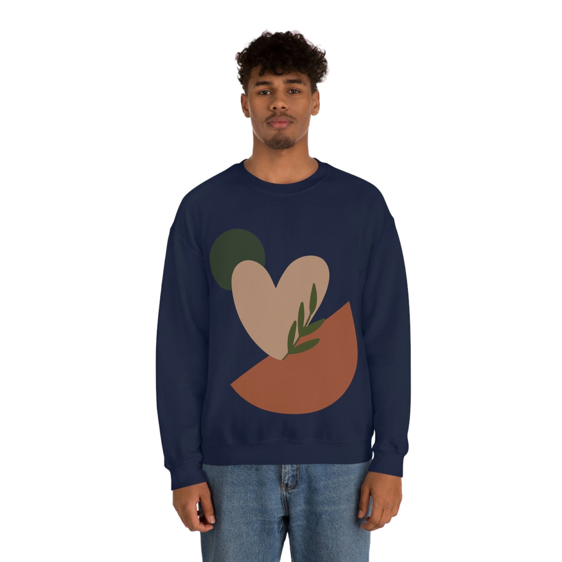 Love Leaf Beige Aesthetic Minimal Art Unisex Heavy Blend™ Crewneck Sweatshirt Ichaku [Perfect Gifts Selection]