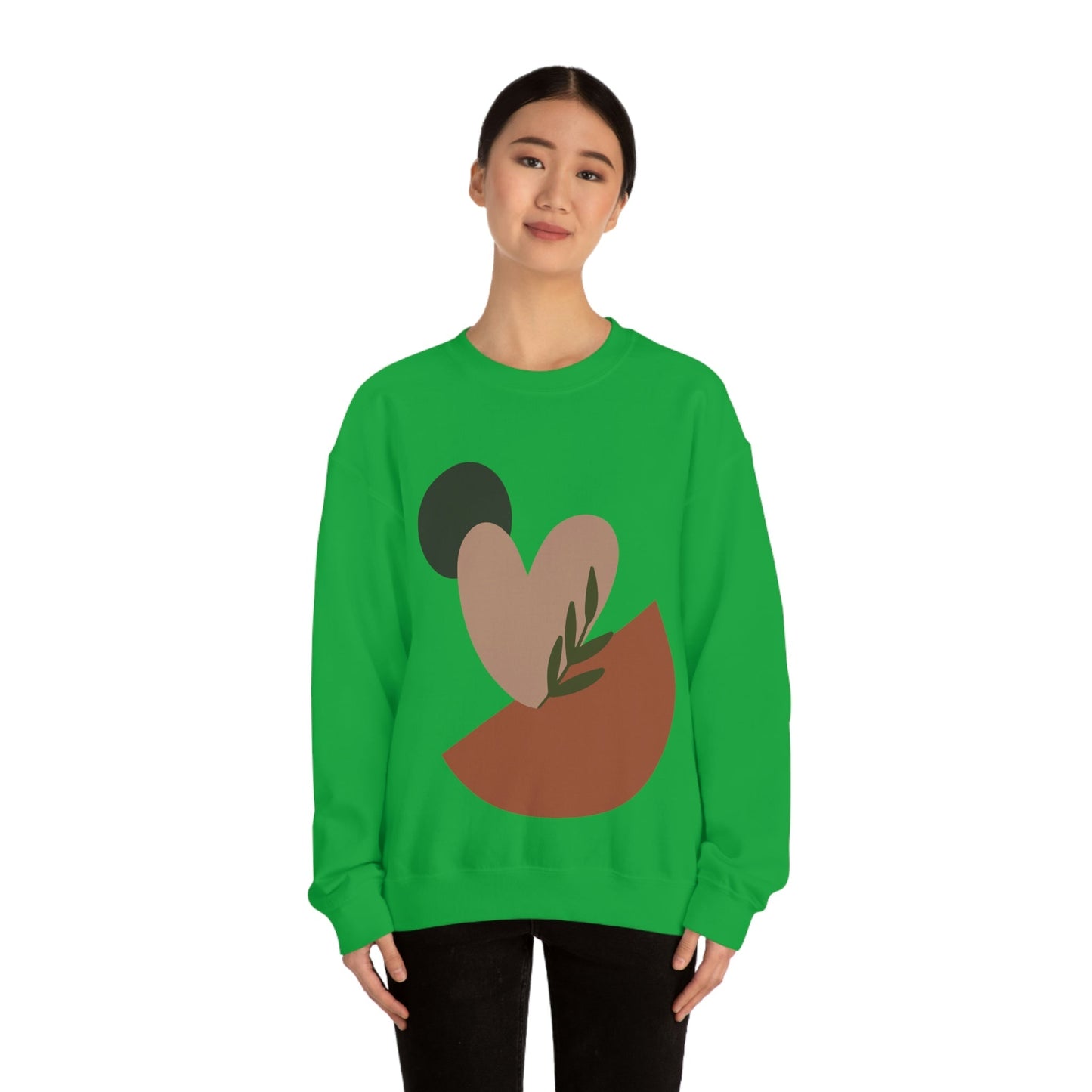 Love Leaf Beige Aesthetic Minimal Art Unisex Heavy Blend™ Crewneck Sweatshirt Ichaku [Perfect Gifts Selection]