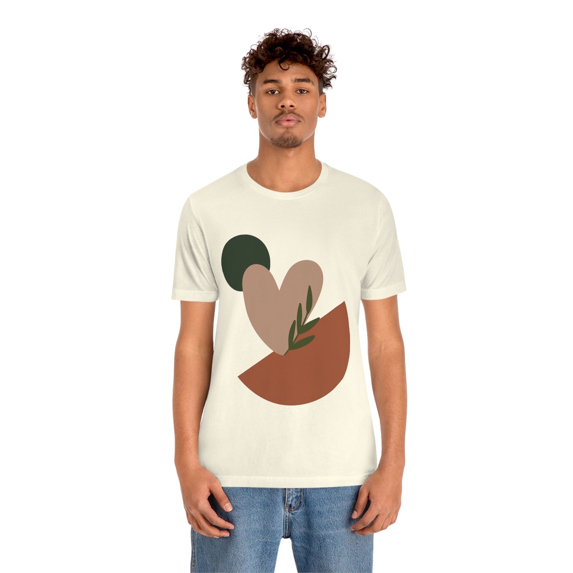 Love Leaf Beige Aesthetic Minimal Art Unisex Jersey Short Sleeve T-Shirt Ichaku [Perfect Gifts Selection]