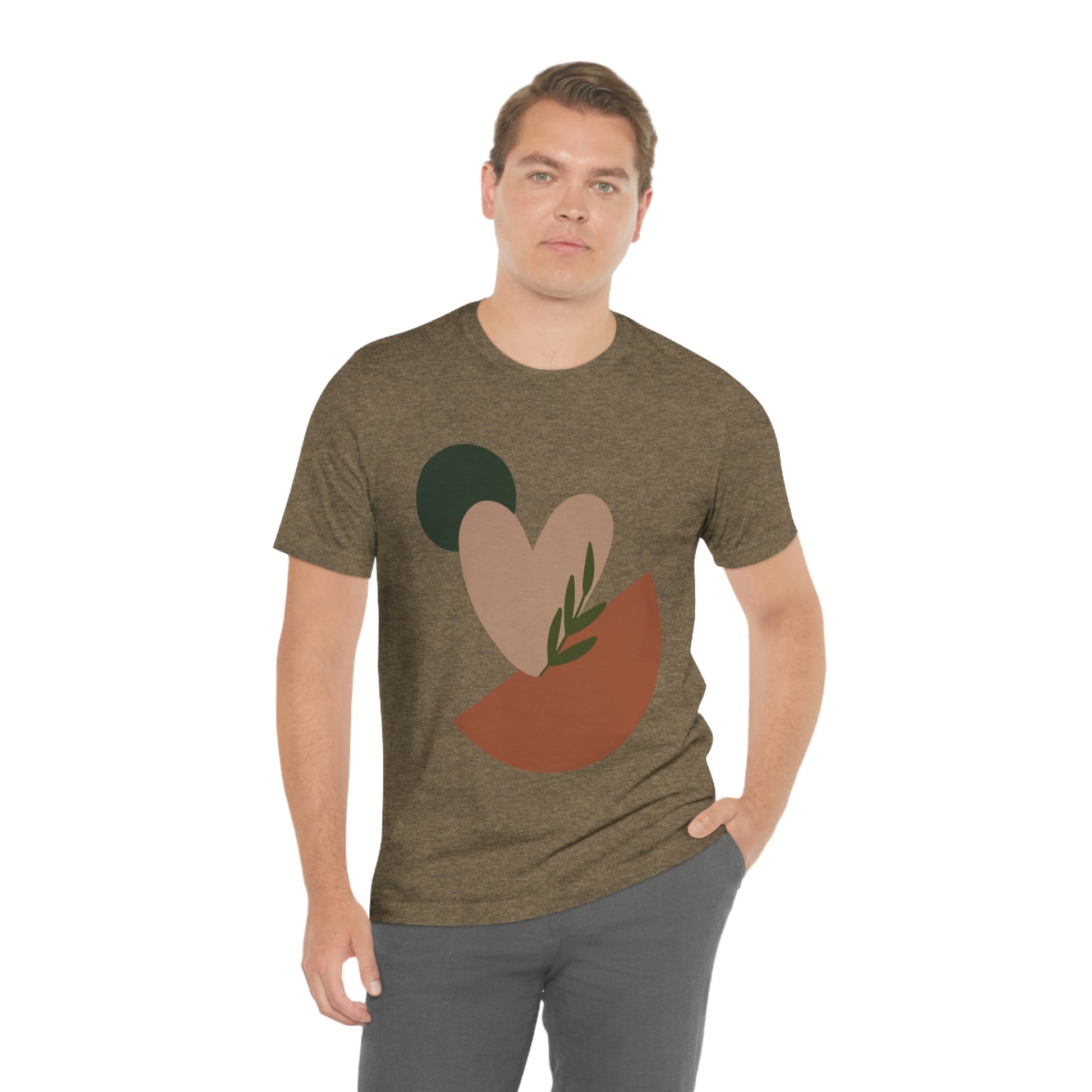 Love Leaf Beige Aesthetic Minimal Art Unisex Jersey Short Sleeve T-Shirt Ichaku [Perfect Gifts Selection]