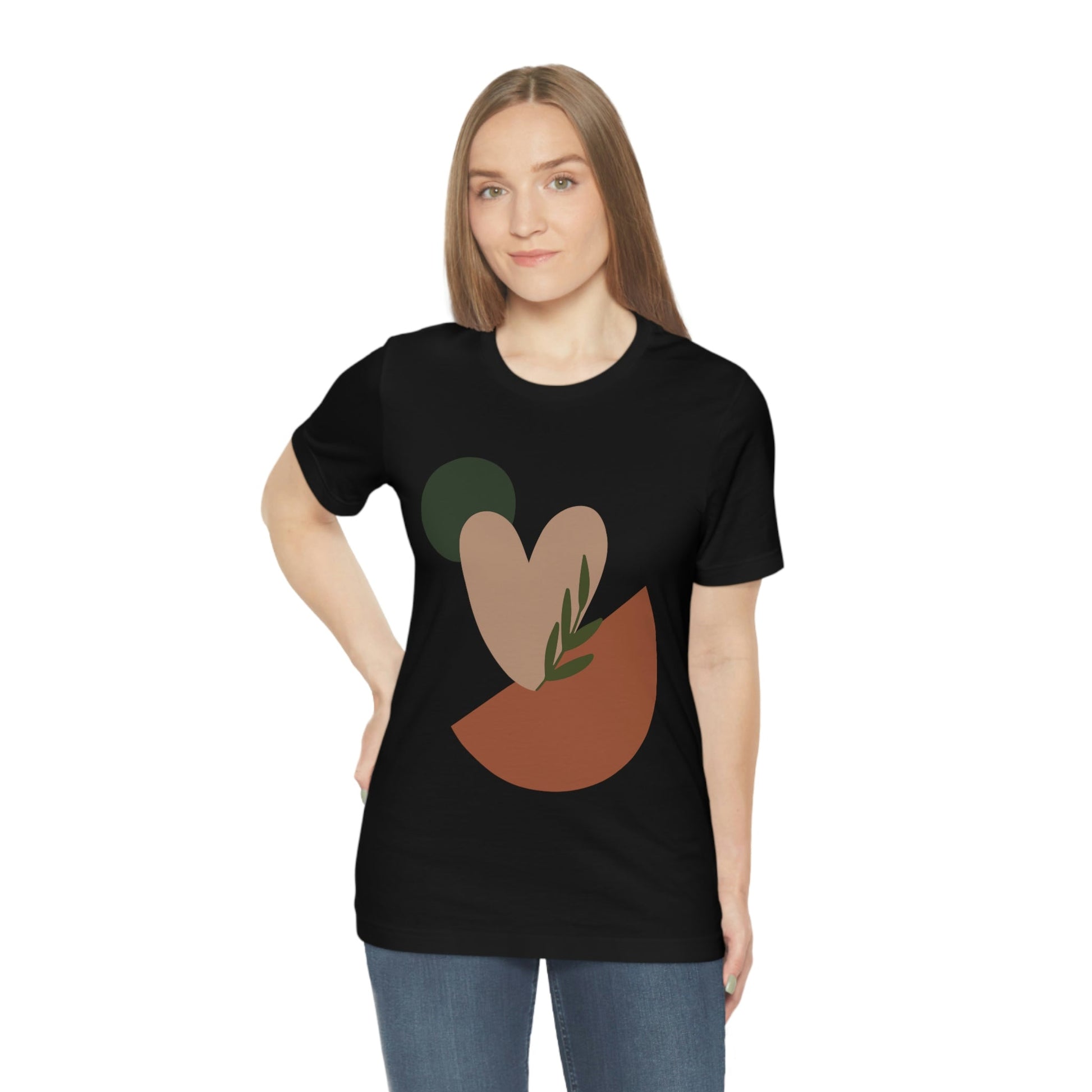 Love Leaf Beige Aesthetic Minimal Art Unisex Jersey Short Sleeve T-Shirt Ichaku [Perfect Gifts Selection]