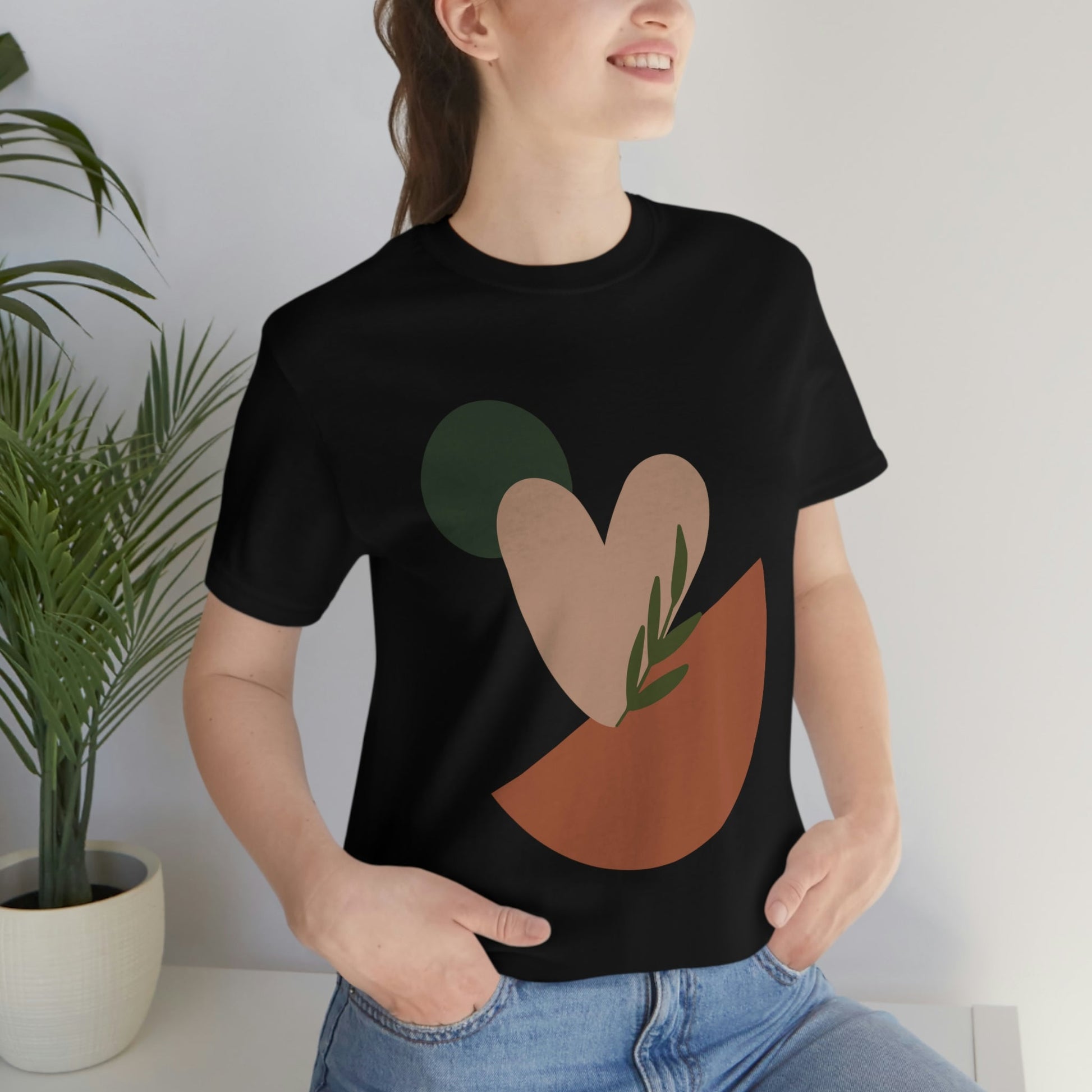 Love Leaf Beige Aesthetic Minimal Art Unisex Jersey Short Sleeve T-Shirt Ichaku [Perfect Gifts Selection]