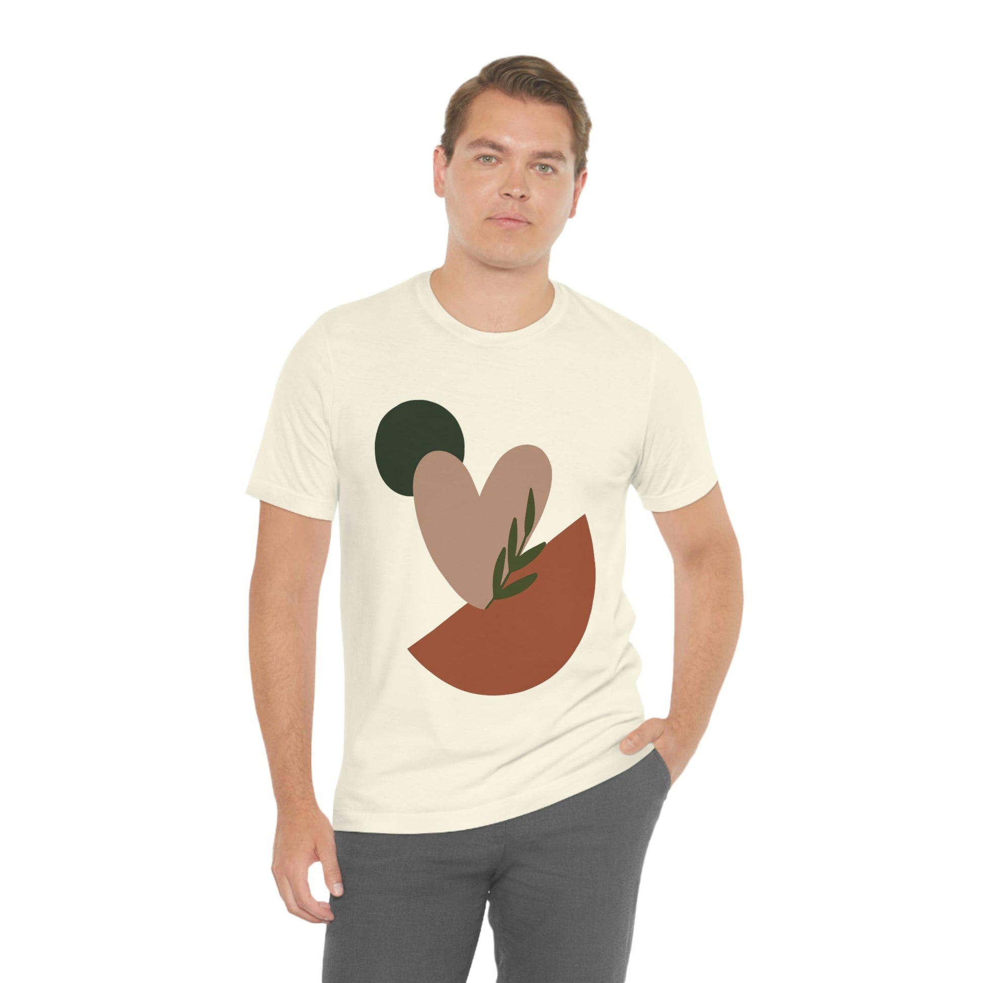 Love Leaf Beige Aesthetic Minimal Art Unisex Jersey Short Sleeve T-Shirt Ichaku [Perfect Gifts Selection]