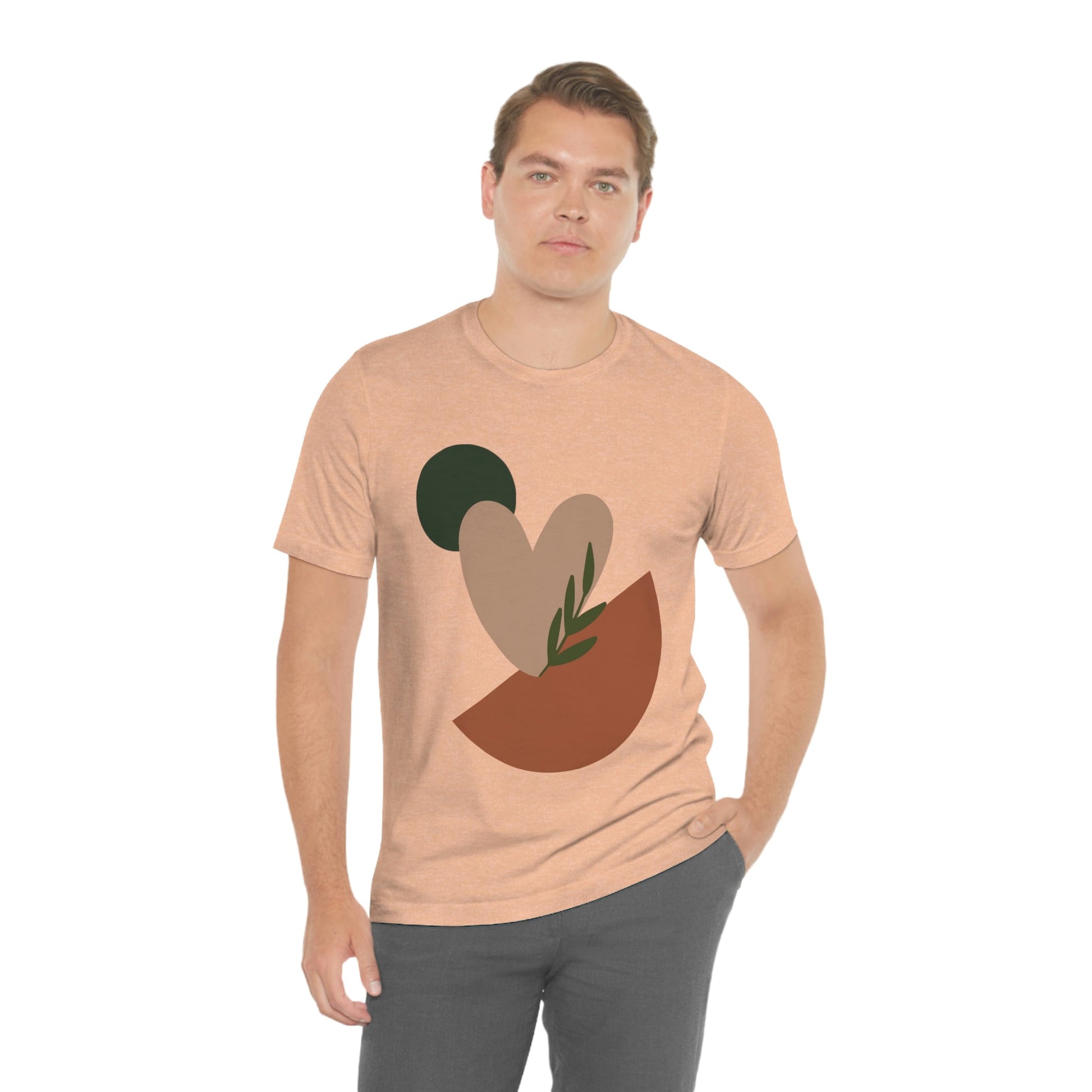 Love Leaf Beige Aesthetic Minimal Art Unisex Jersey Short Sleeve T-Shirt Ichaku [Perfect Gifts Selection]