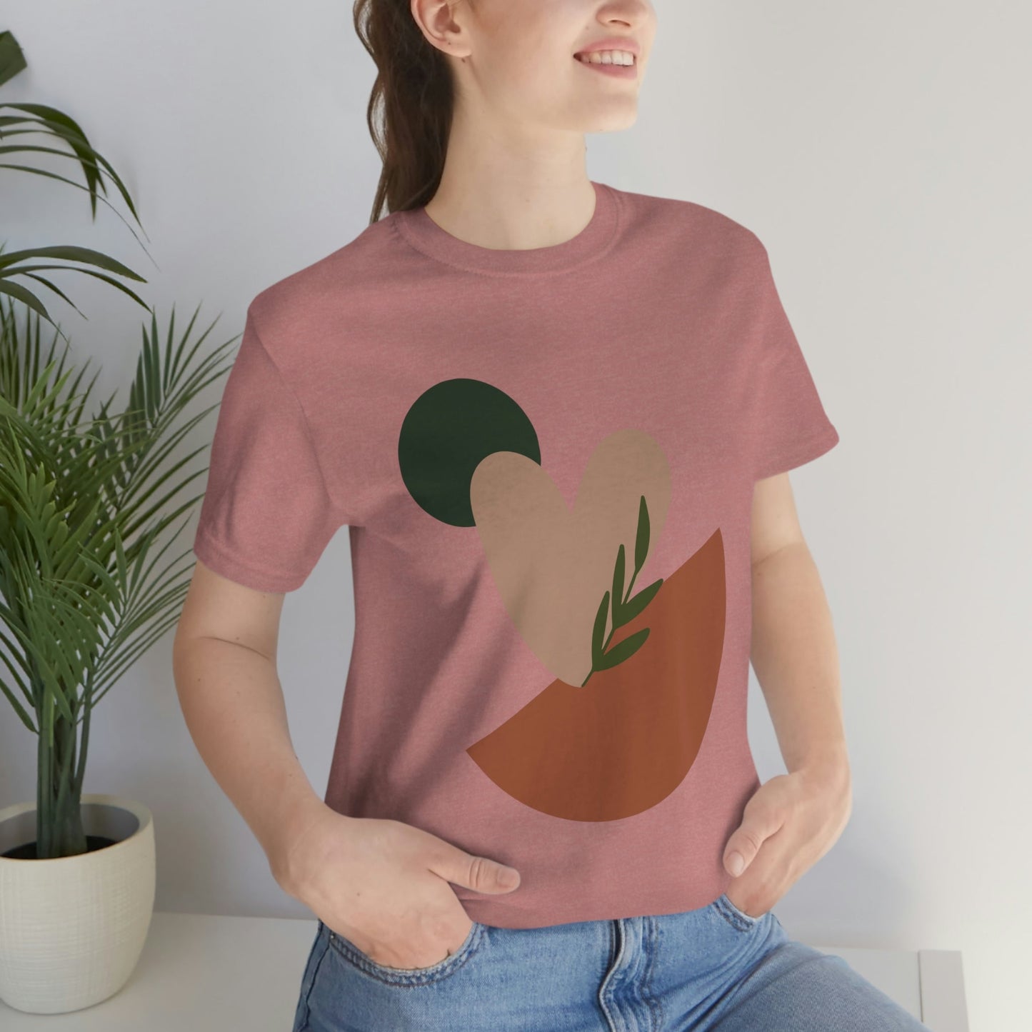 Love Leaf Beige Aesthetic Minimal Art Unisex Jersey Short Sleeve T-Shirt Ichaku [Perfect Gifts Selection]