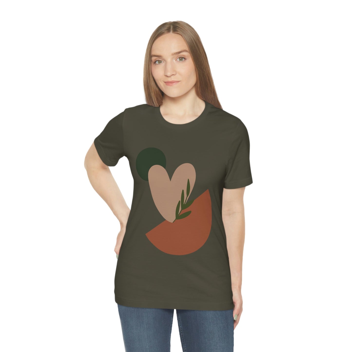 Love Leaf Beige Aesthetic Minimal Art Unisex Jersey Short Sleeve T-Shirt Ichaku [Perfect Gifts Selection]