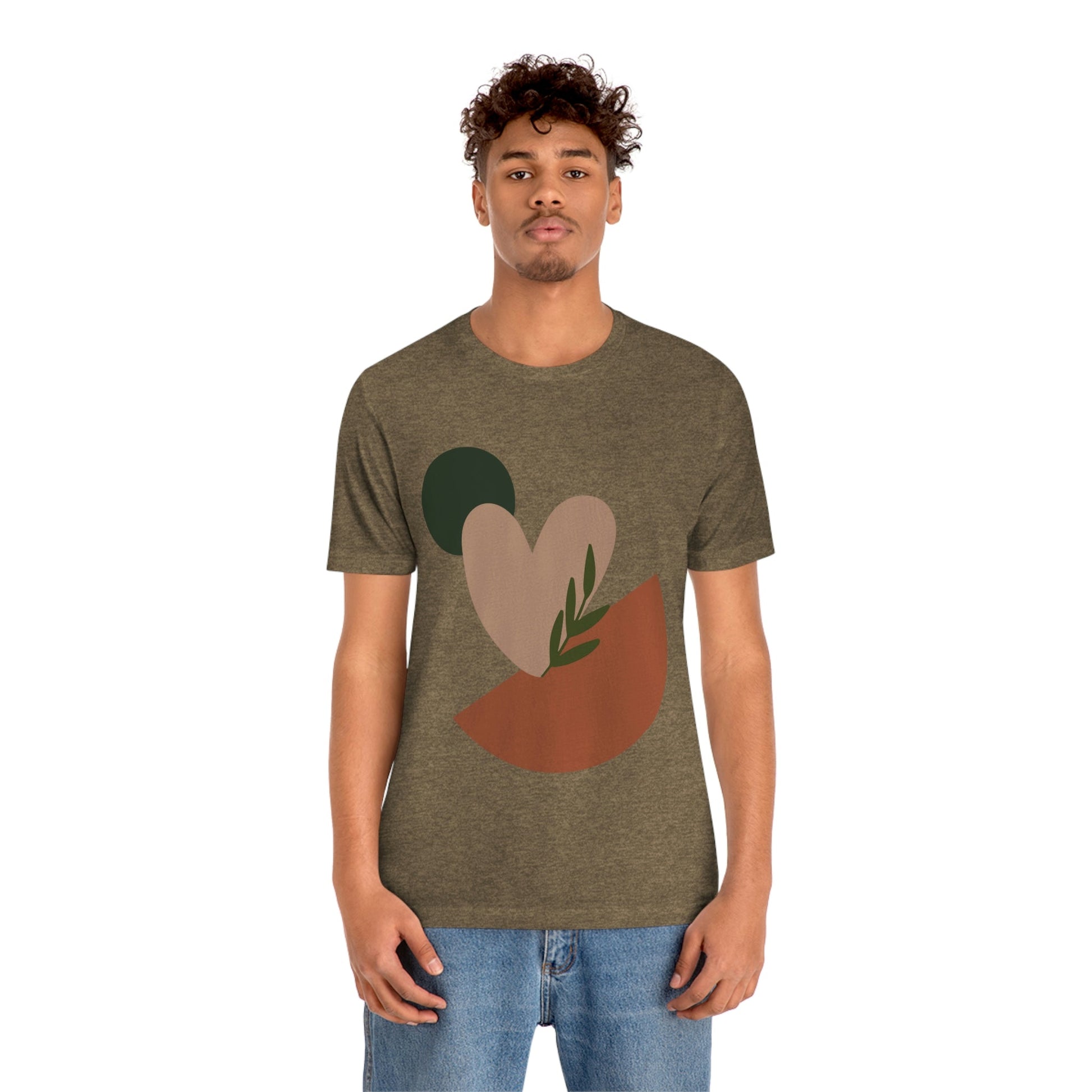 Love Leaf Beige Aesthetic Minimal Art Unisex Jersey Short Sleeve T-Shirt Ichaku [Perfect Gifts Selection]