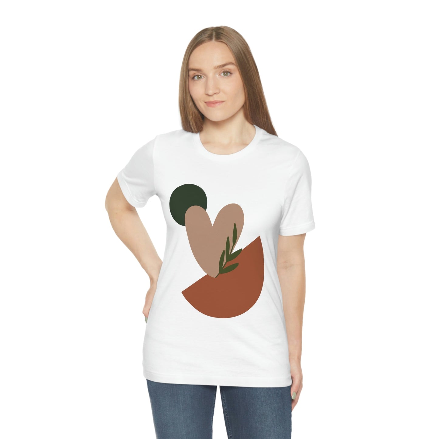 Love Leaf Beige Aesthetic Minimal Art Unisex Jersey Short Sleeve T-Shirt Ichaku [Perfect Gifts Selection]