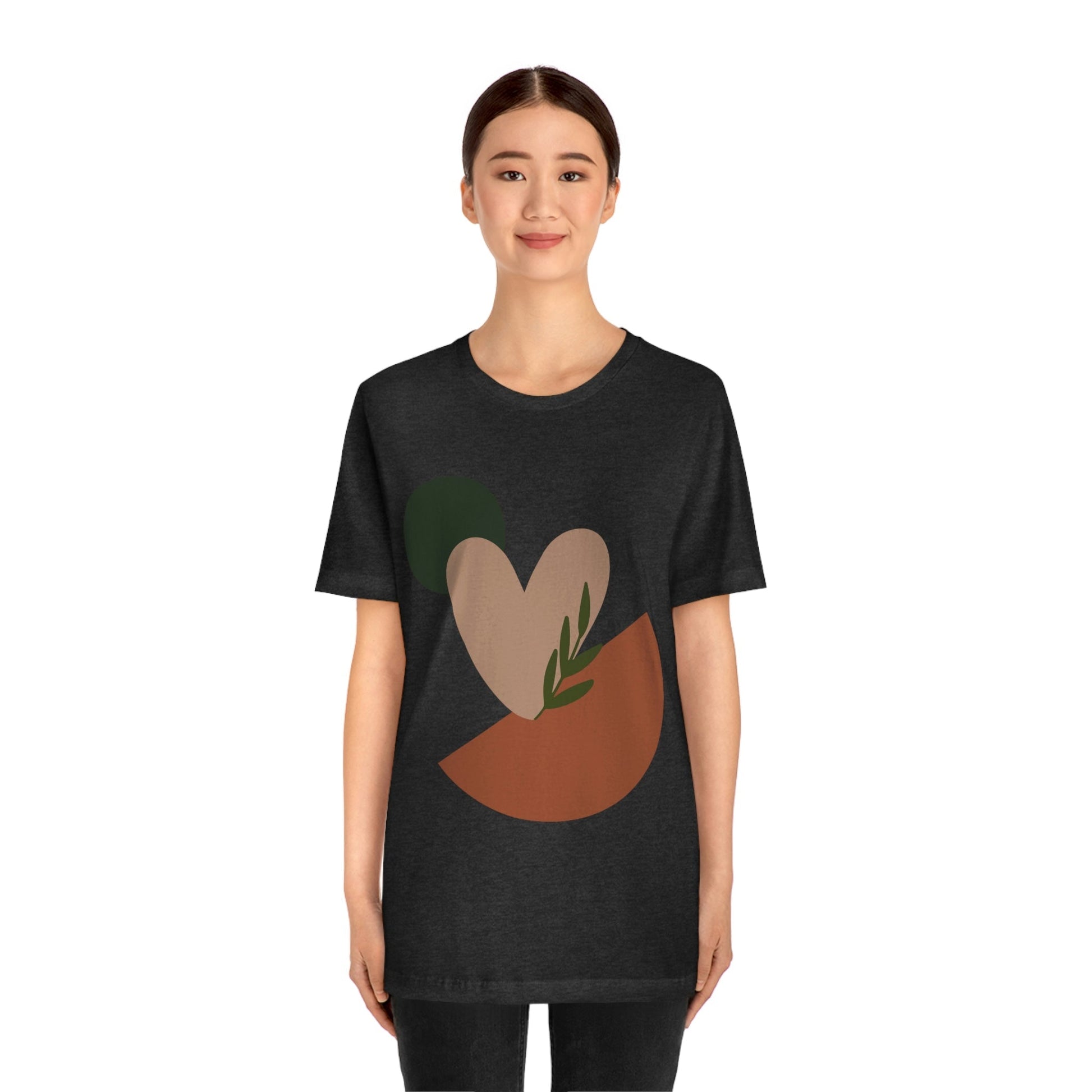 Love Leaf Beige Aesthetic Minimal Art Unisex Jersey Short Sleeve T-Shirt Ichaku [Perfect Gifts Selection]