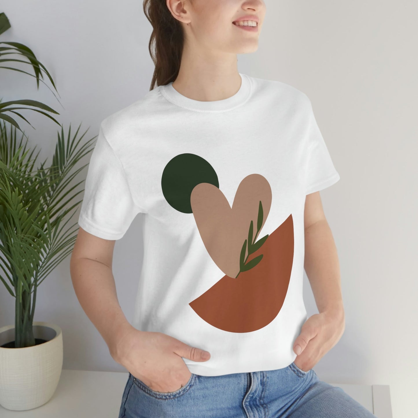 Love Leaf Beige Aesthetic Minimal Art Unisex Jersey Short Sleeve T-Shirt Ichaku [Perfect Gifts Selection]