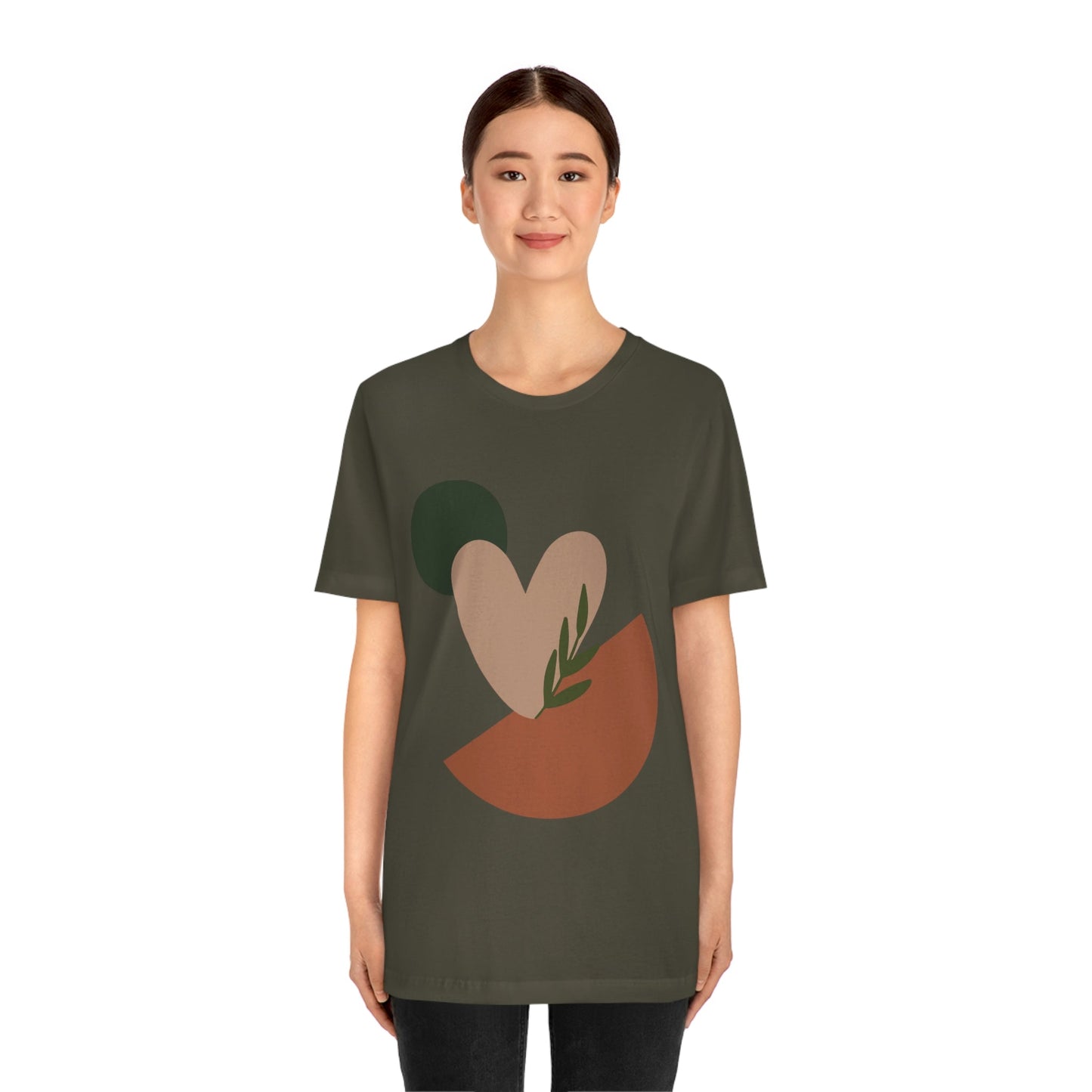 Love Leaf Beige Aesthetic Minimal Art Unisex Jersey Short Sleeve T-Shirt Ichaku [Perfect Gifts Selection]