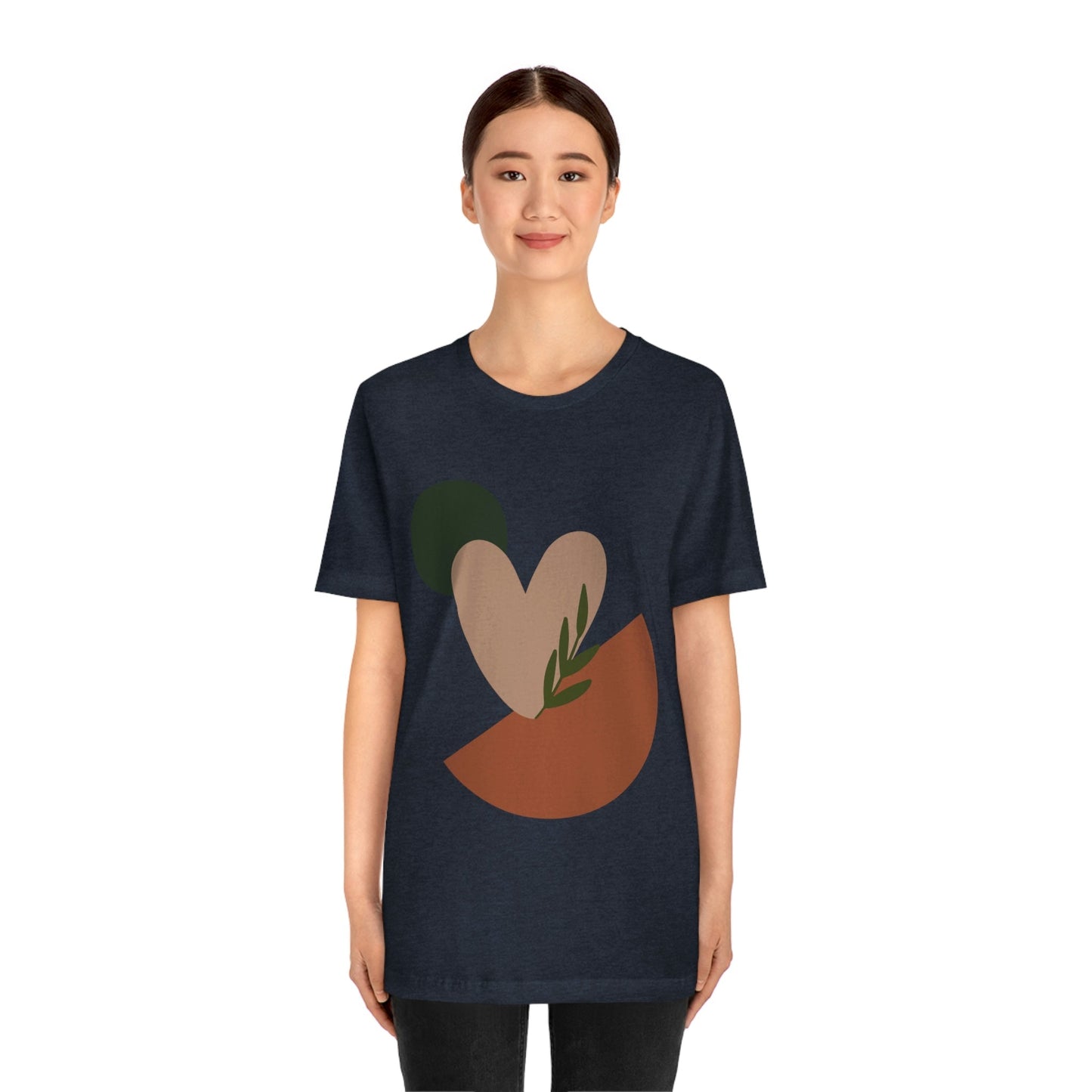 Love Leaf Beige Aesthetic Minimal Art Unisex Jersey Short Sleeve T-Shirt Ichaku [Perfect Gifts Selection]