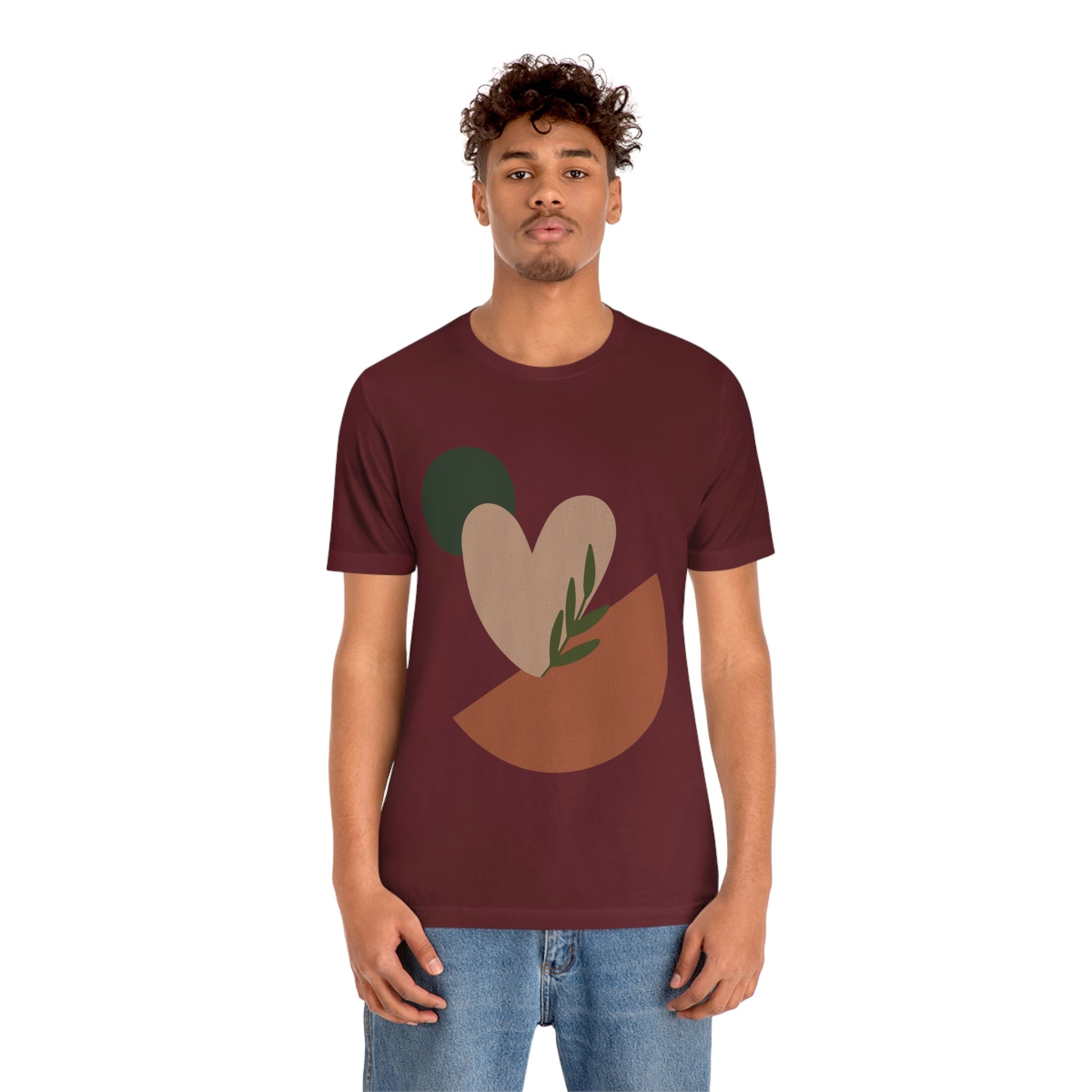 Love Leaf Beige Aesthetic Minimal Art Unisex Jersey Short Sleeve T-Shirt Ichaku [Perfect Gifts Selection]