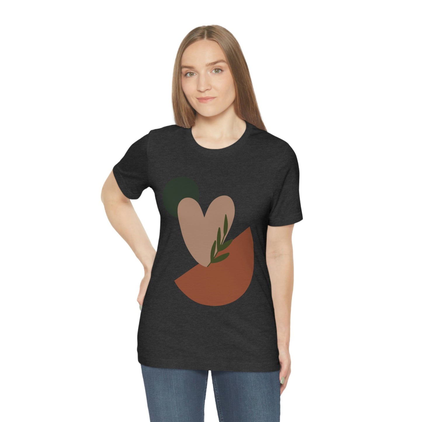 Love Leaf Beige Aesthetic Minimal Art Unisex Jersey Short Sleeve T-Shirt Ichaku [Perfect Gifts Selection]