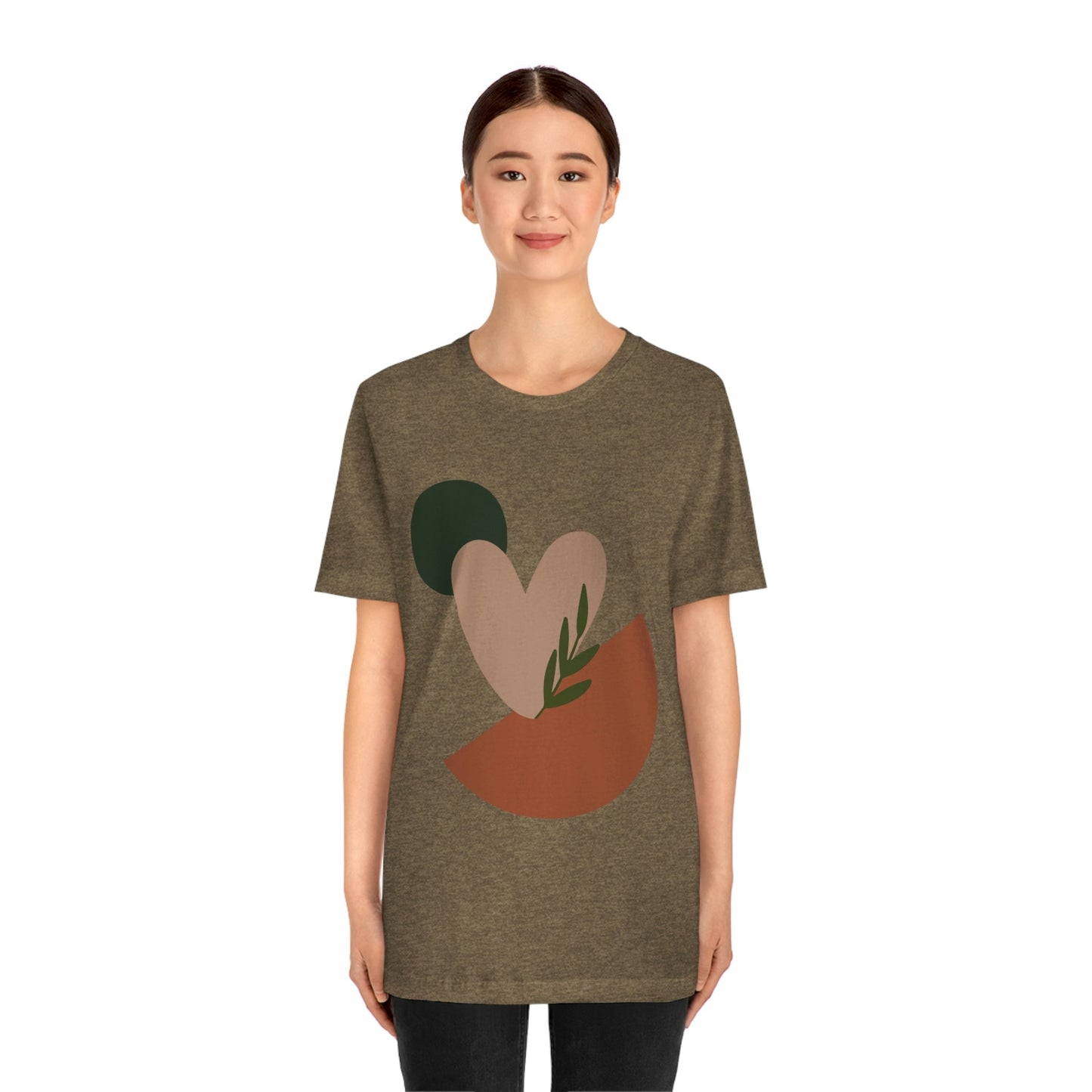 Love Leaf Beige Aesthetic Minimal Art Unisex Jersey Short Sleeve T-Shirt Ichaku [Perfect Gifts Selection]