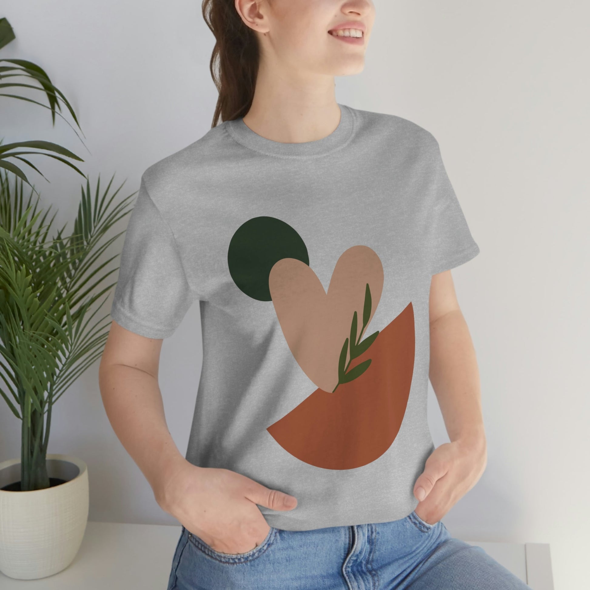 Love Leaf Beige Aesthetic Minimal Art Unisex Jersey Short Sleeve T-Shirt Ichaku [Perfect Gifts Selection]