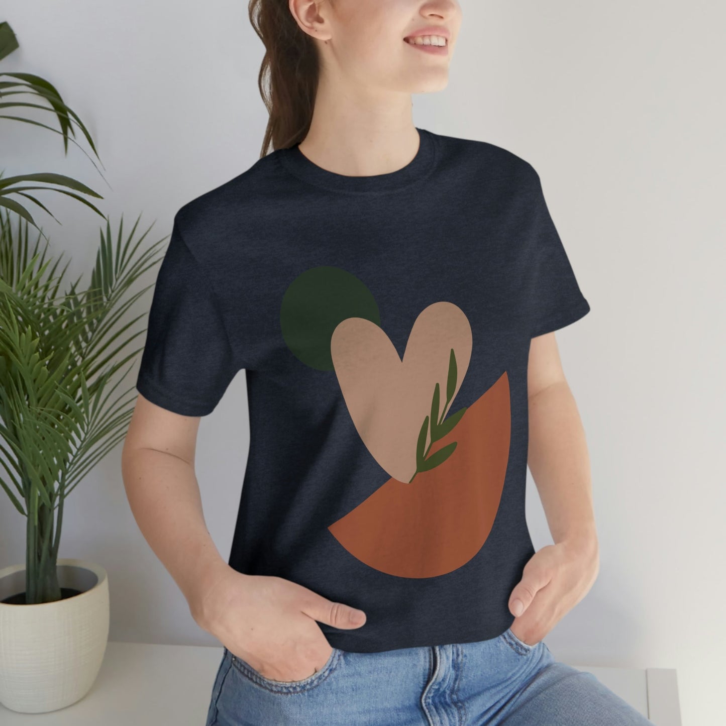 Love Leaf Beige Aesthetic Minimal Art Unisex Jersey Short Sleeve T-Shirt Ichaku [Perfect Gifts Selection]