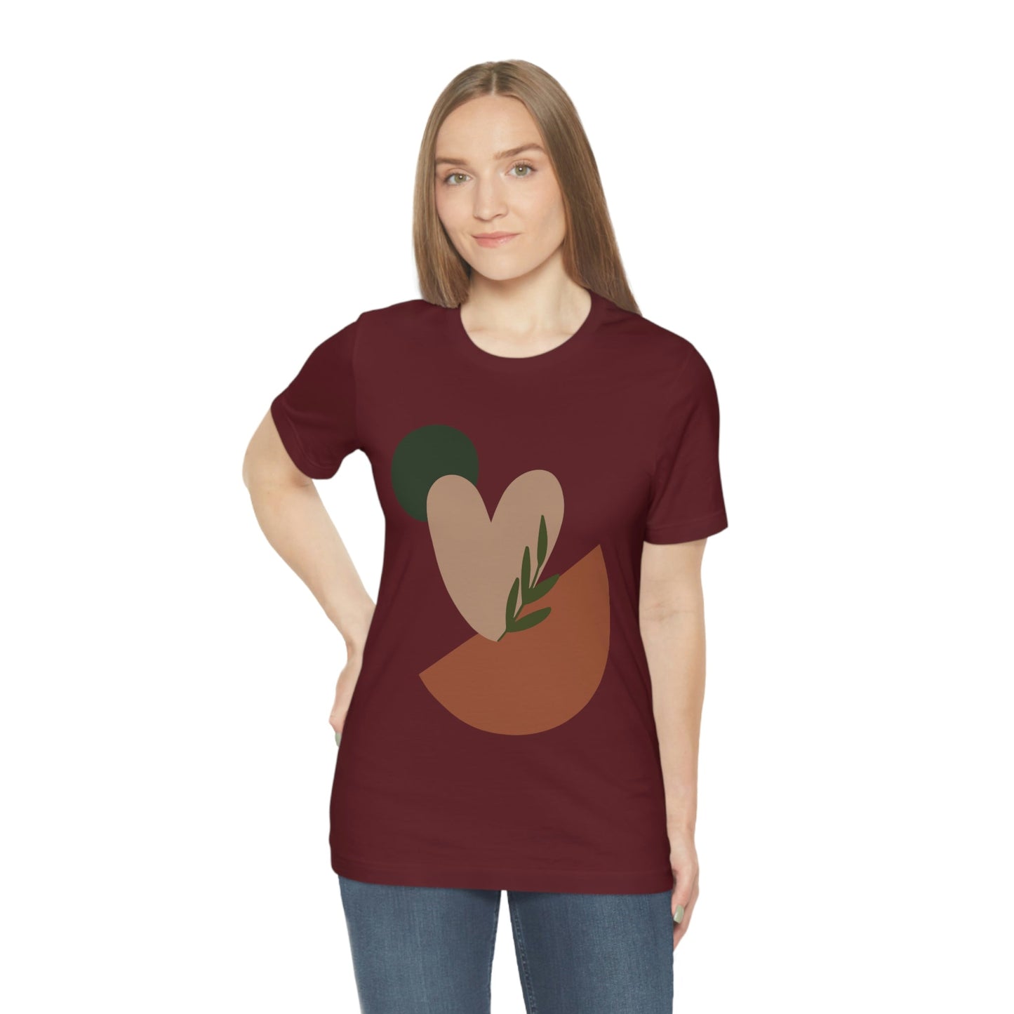 Love Leaf Beige Aesthetic Minimal Art Unisex Jersey Short Sleeve T-Shirt Ichaku [Perfect Gifts Selection]