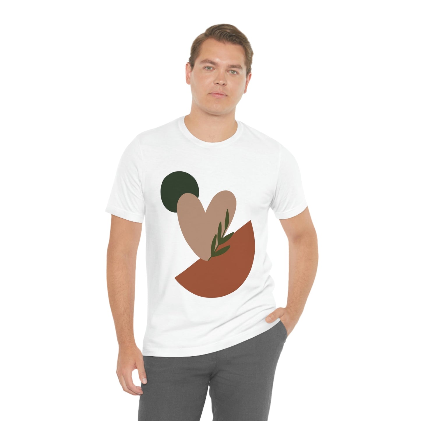 Love Leaf Beige Aesthetic Minimal Art Unisex Jersey Short Sleeve T-Shirt Ichaku [Perfect Gifts Selection]