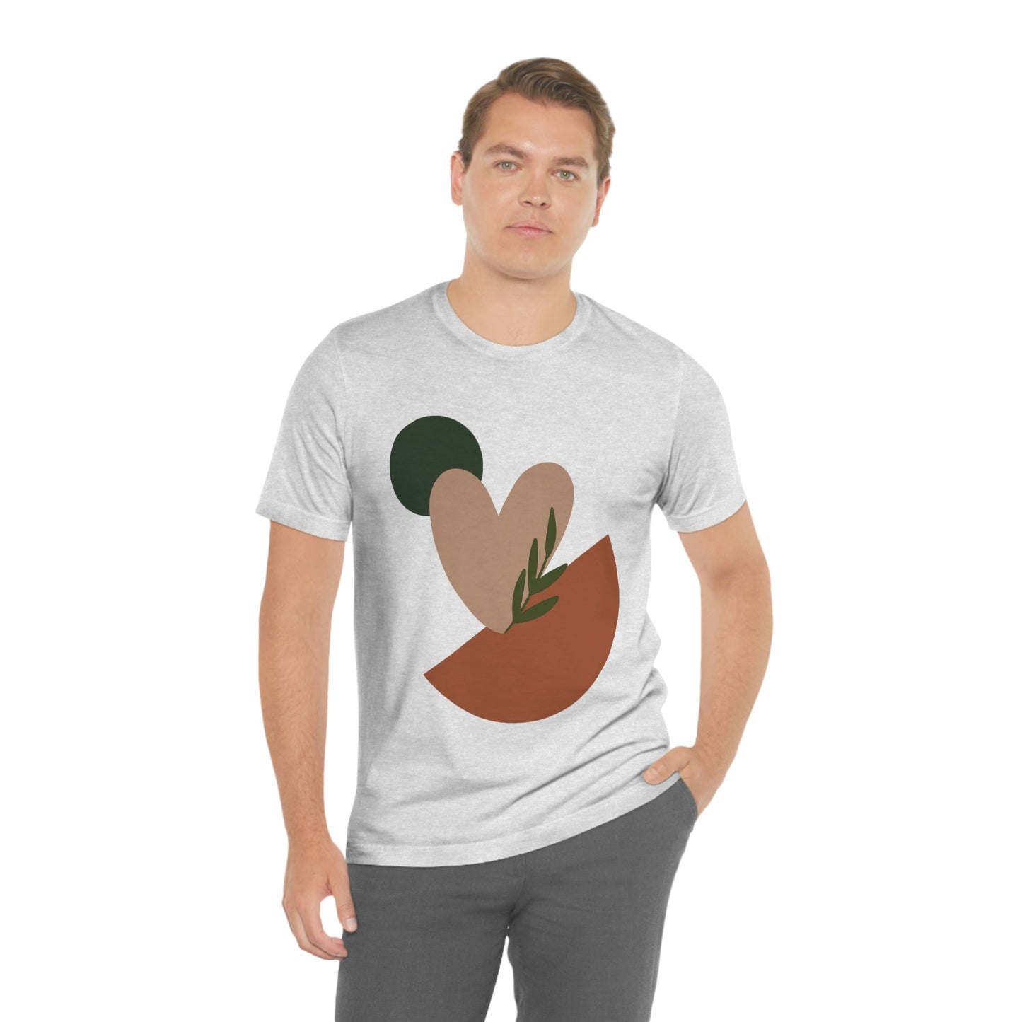 Love Leaf Beige Aesthetic Minimal Art Unisex Jersey Short Sleeve T-Shirt Ichaku [Perfect Gifts Selection]