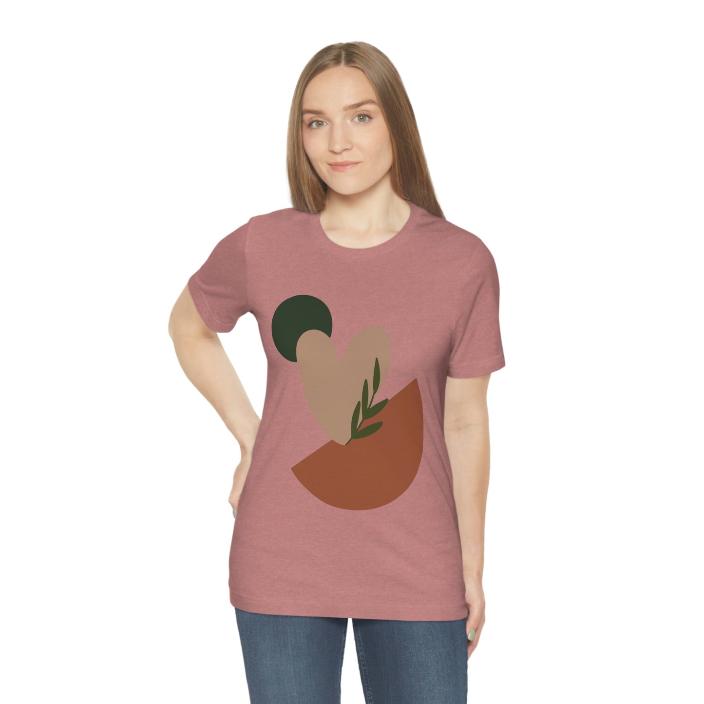 Love Leaf Beige Aesthetic Minimal Art Unisex Jersey Short Sleeve T-Shirt Ichaku [Perfect Gifts Selection]