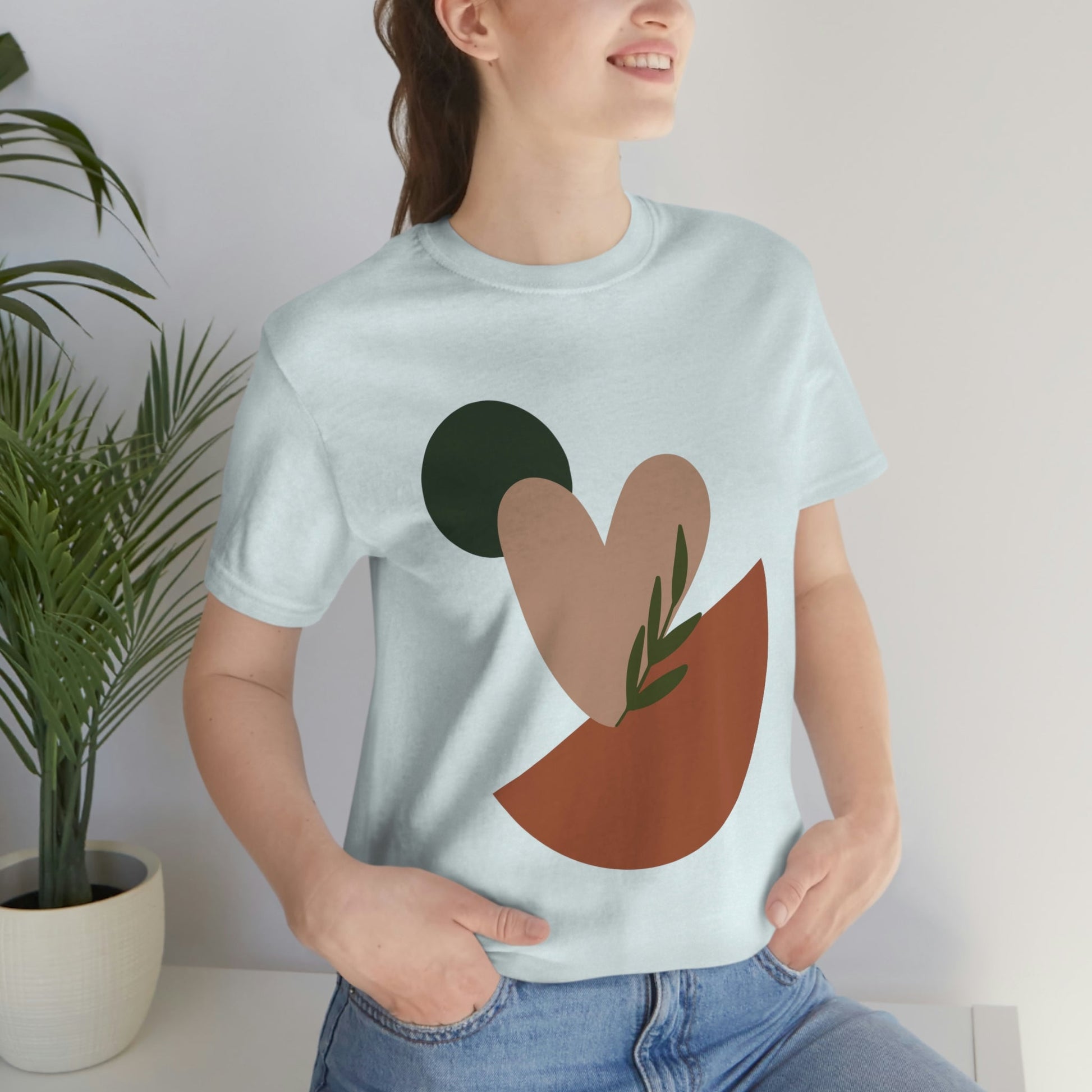 Love Leaf Beige Aesthetic Minimal Art Unisex Jersey Short Sleeve T-Shirt Ichaku [Perfect Gifts Selection]