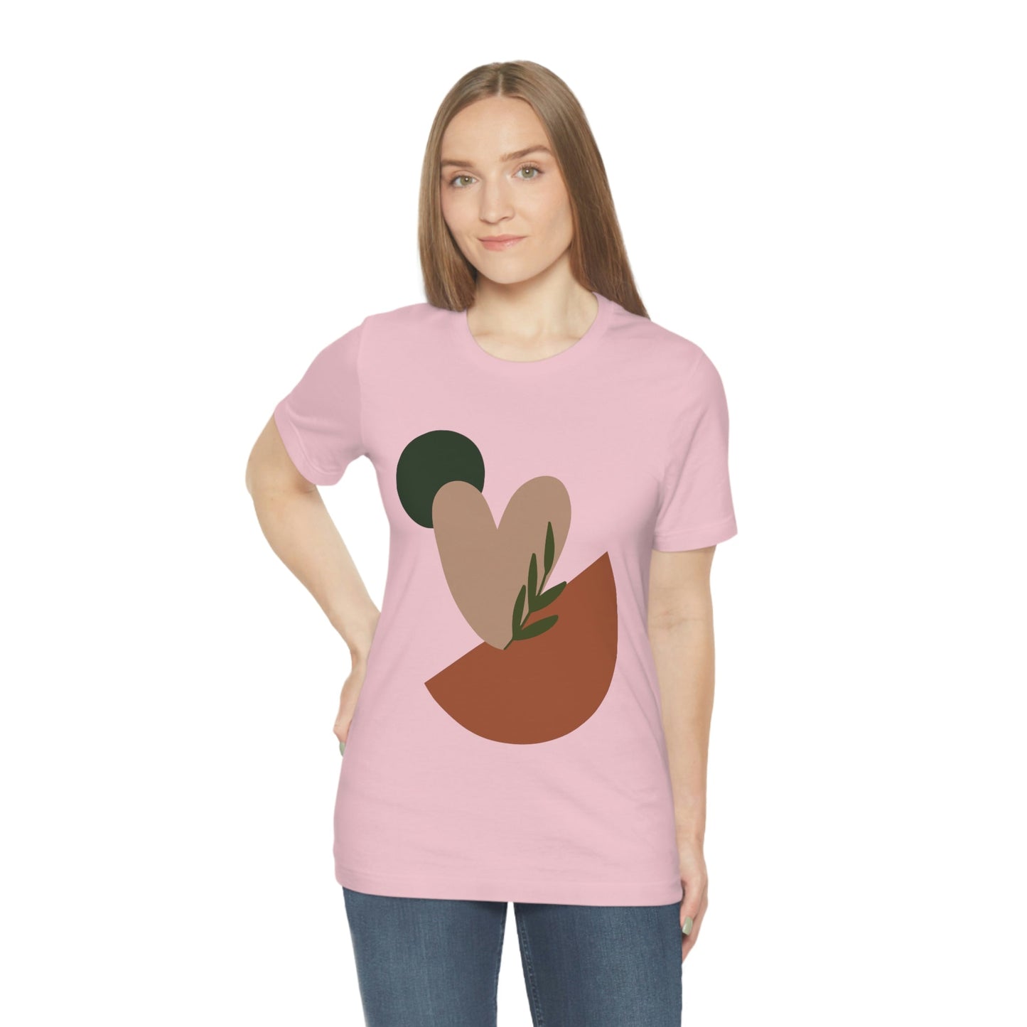 Love Leaf Beige Aesthetic Minimal Art Unisex Jersey Short Sleeve T-Shirt Ichaku [Perfect Gifts Selection]