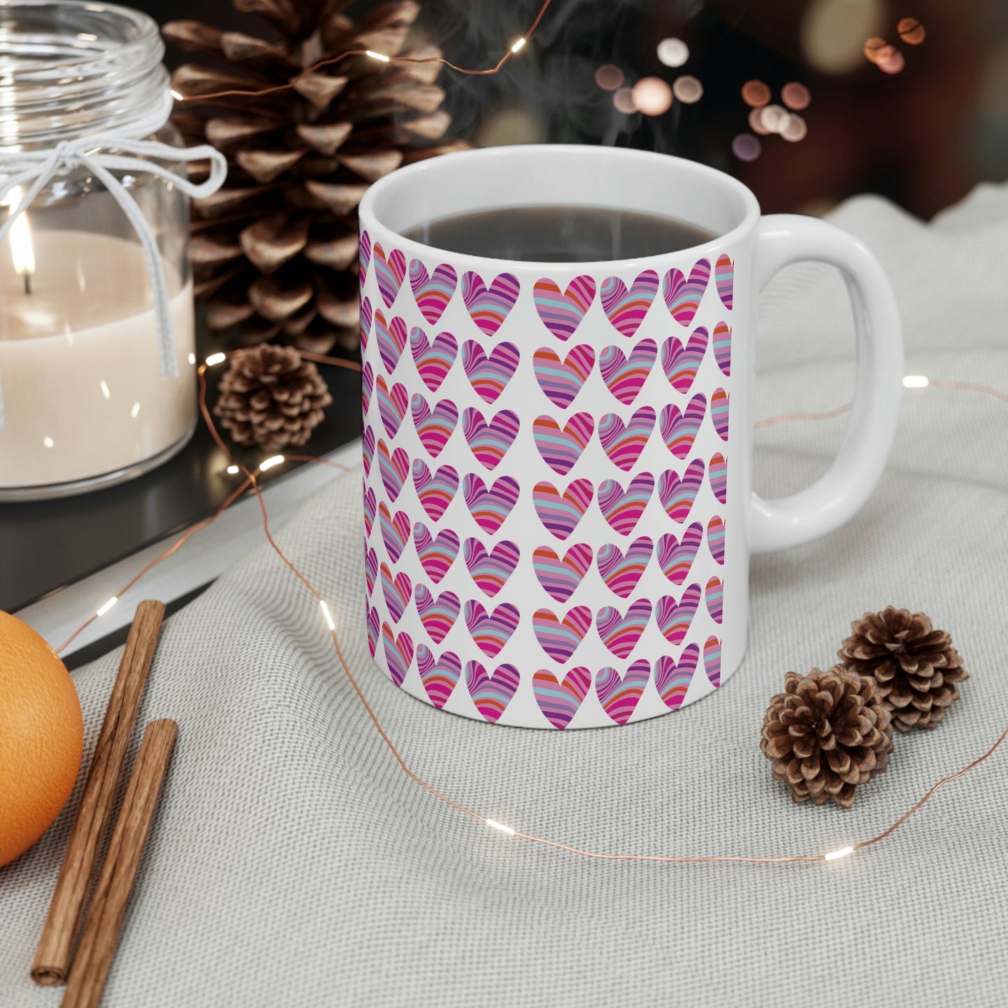 Love Pattern Modern Romantic Heart Ceramic Mug 11oz Ichaku [Perfect Gifts Selection]